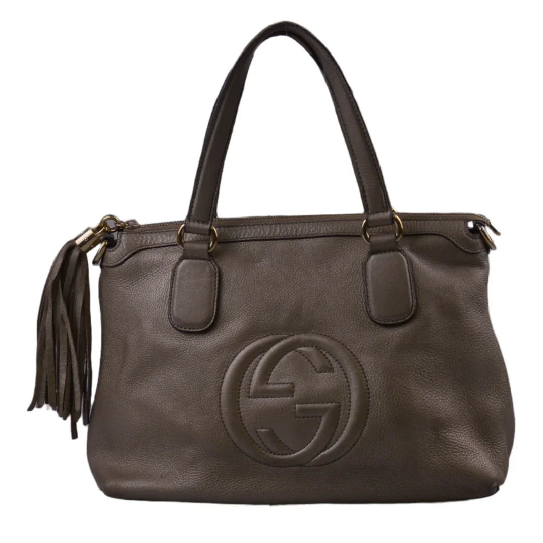 Gucci Interlocking GG Soho Working Tote Bag Metallic Champagne