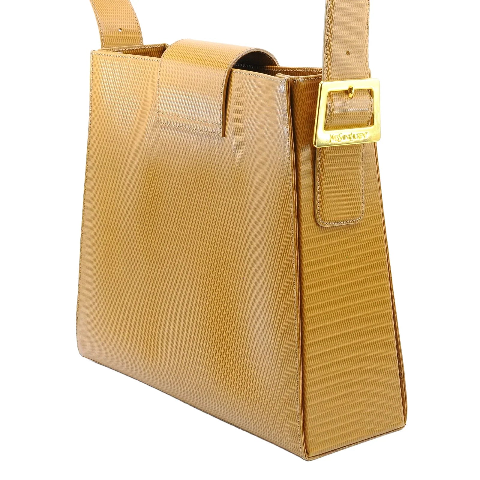 Yves Saint Laurent Lizard Embossed Leather Shoulder Bag Amber