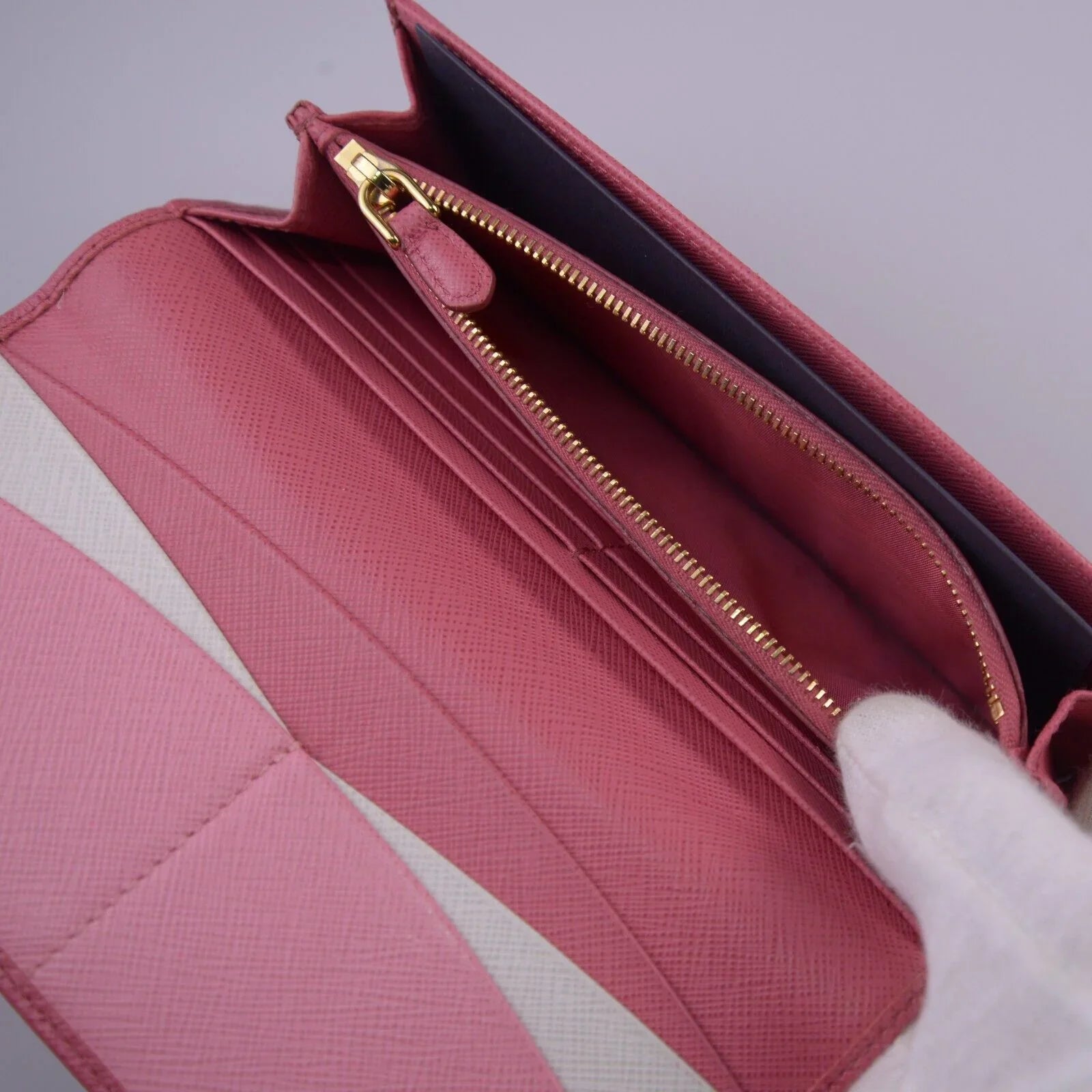 Prada Saffiano Leather Long Wallet and Card Holder Pink