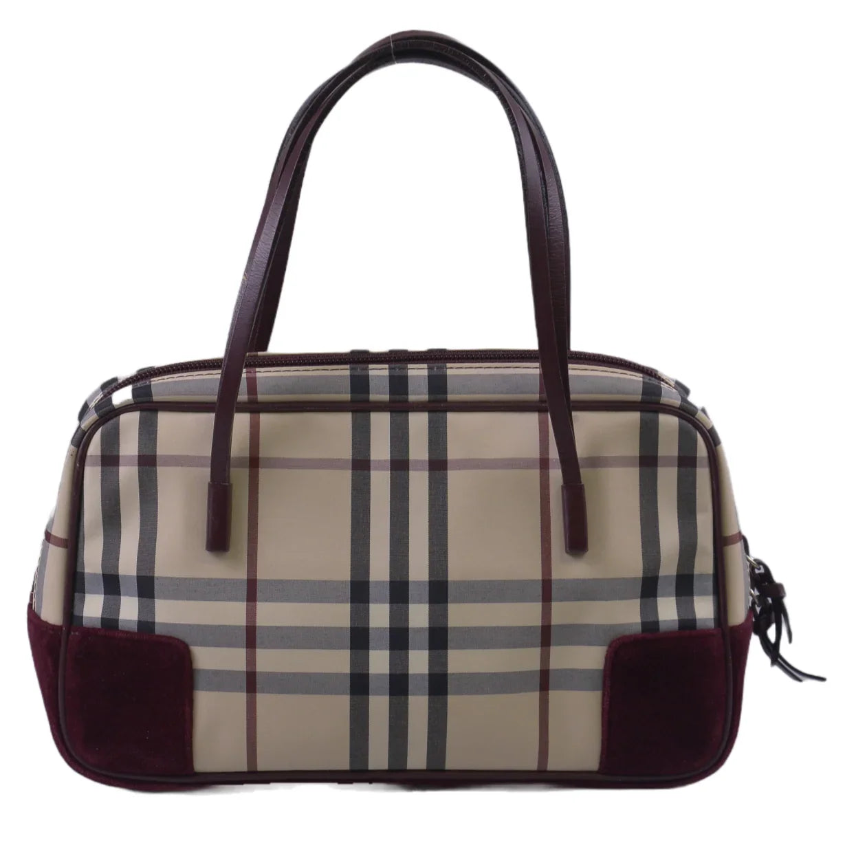 Burberry Checked Cotton X Canvas Boston Bag