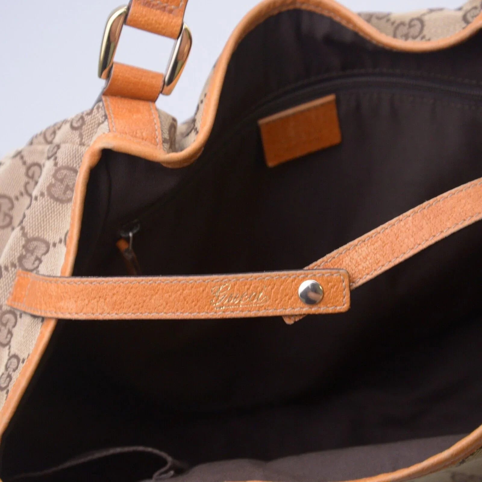 Gucci Abbey GG Monogram Canvas X Leather Tote Bag, Tan