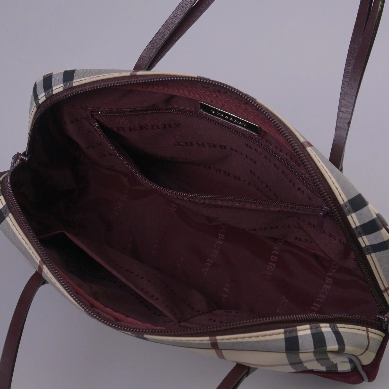 Burberry Checked Cotton X Canvas Boston Bag