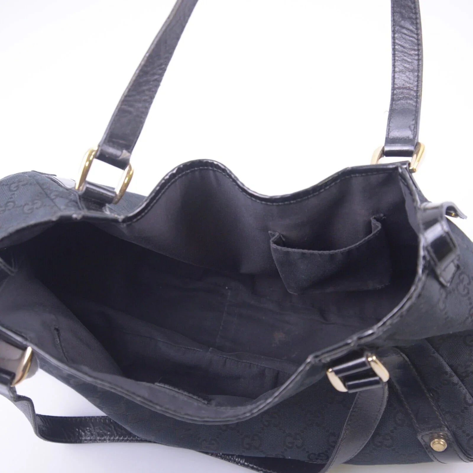 Gucci Abbey GG Monogram Canvas X Leather Tote Bag, Black