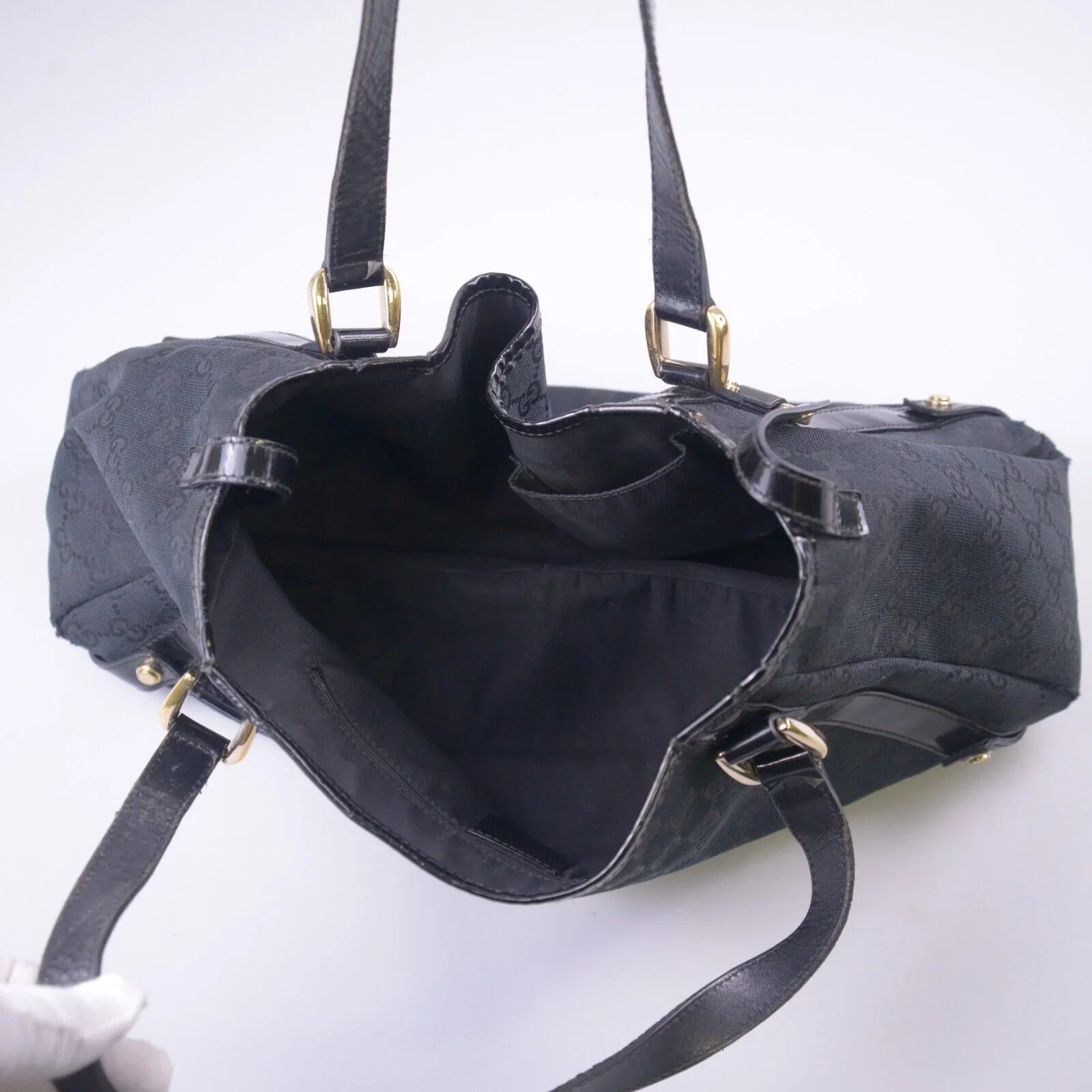 Gucci Abbey GG Monogram Canvas X Leather Tote Bag, Black