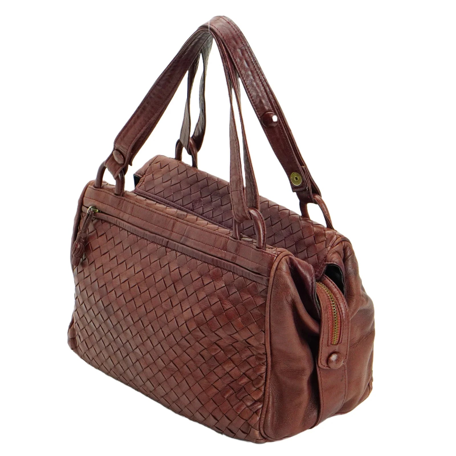Bottega Veneta Intrecciato Leather Fold Over Shoulder Bag Brown