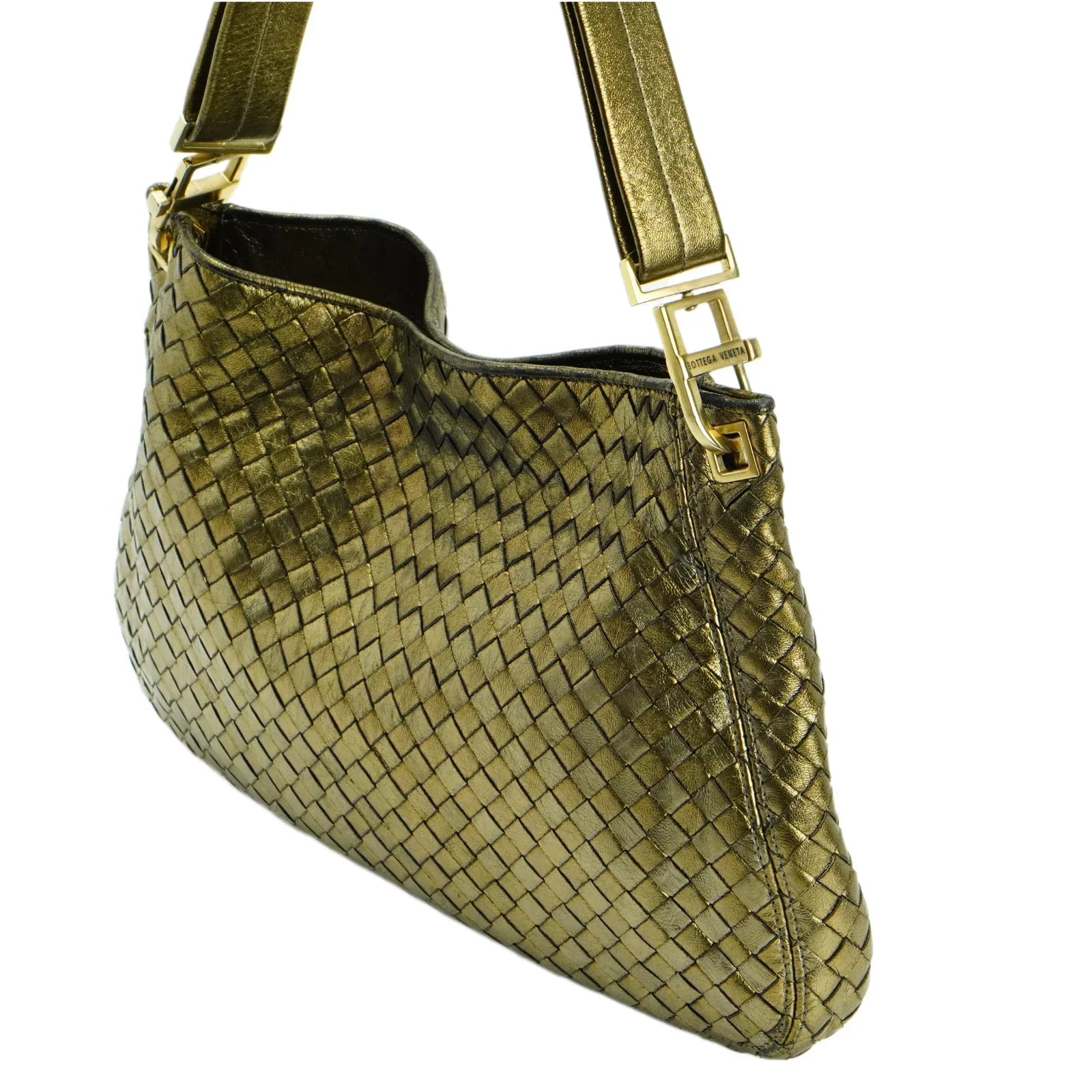 Bottega Veneta Intrecciato Leather Shoulder Bag Gold