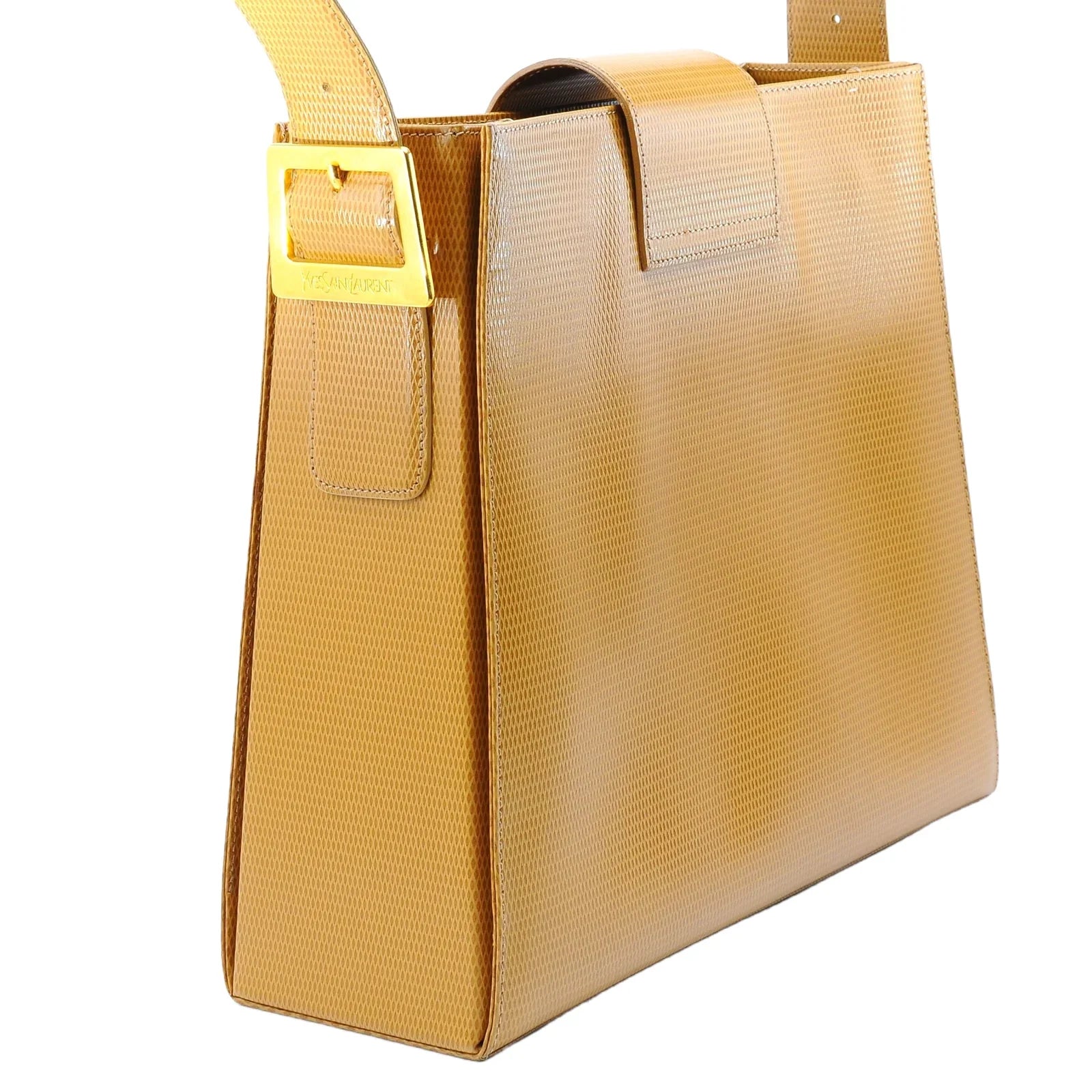 Yves Saint Laurent Lizard Embossed Leather Shoulder Bag Amber