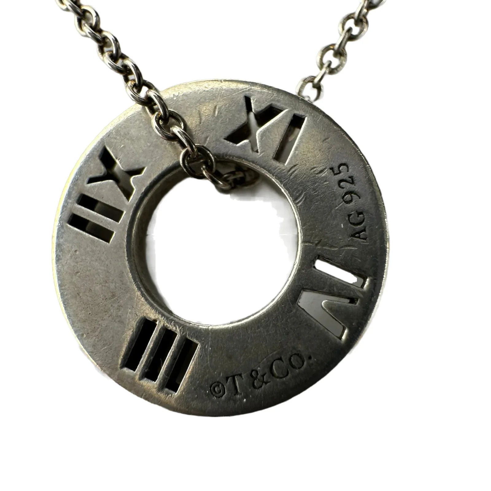 Tiffany & Co Round Atlas Medallion Pendant Necklace Sterling Silver