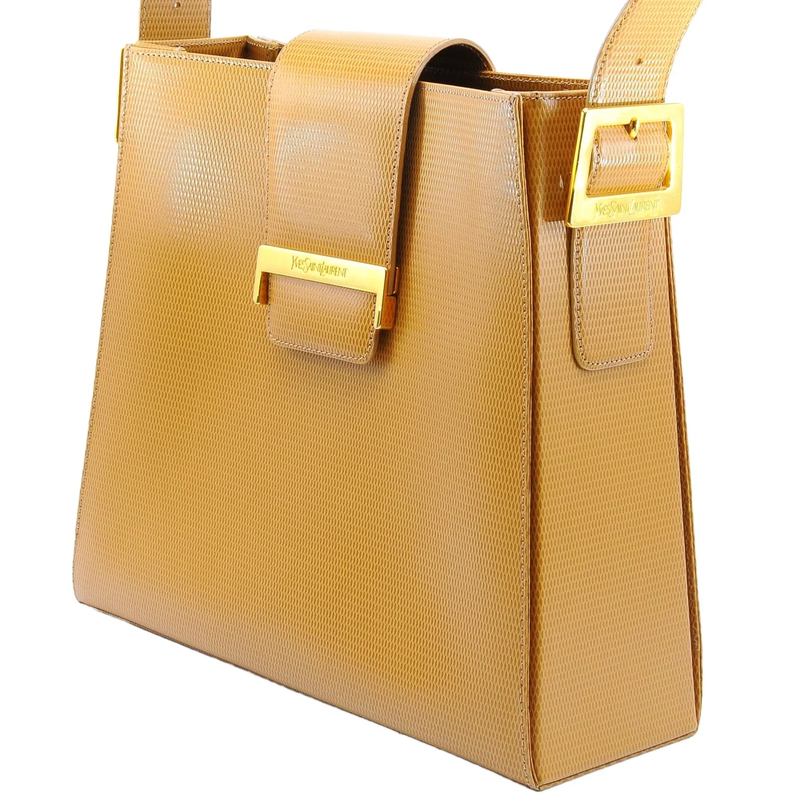 Yves Saint Laurent Lizard Embossed Leather Shoulder Bag Amber