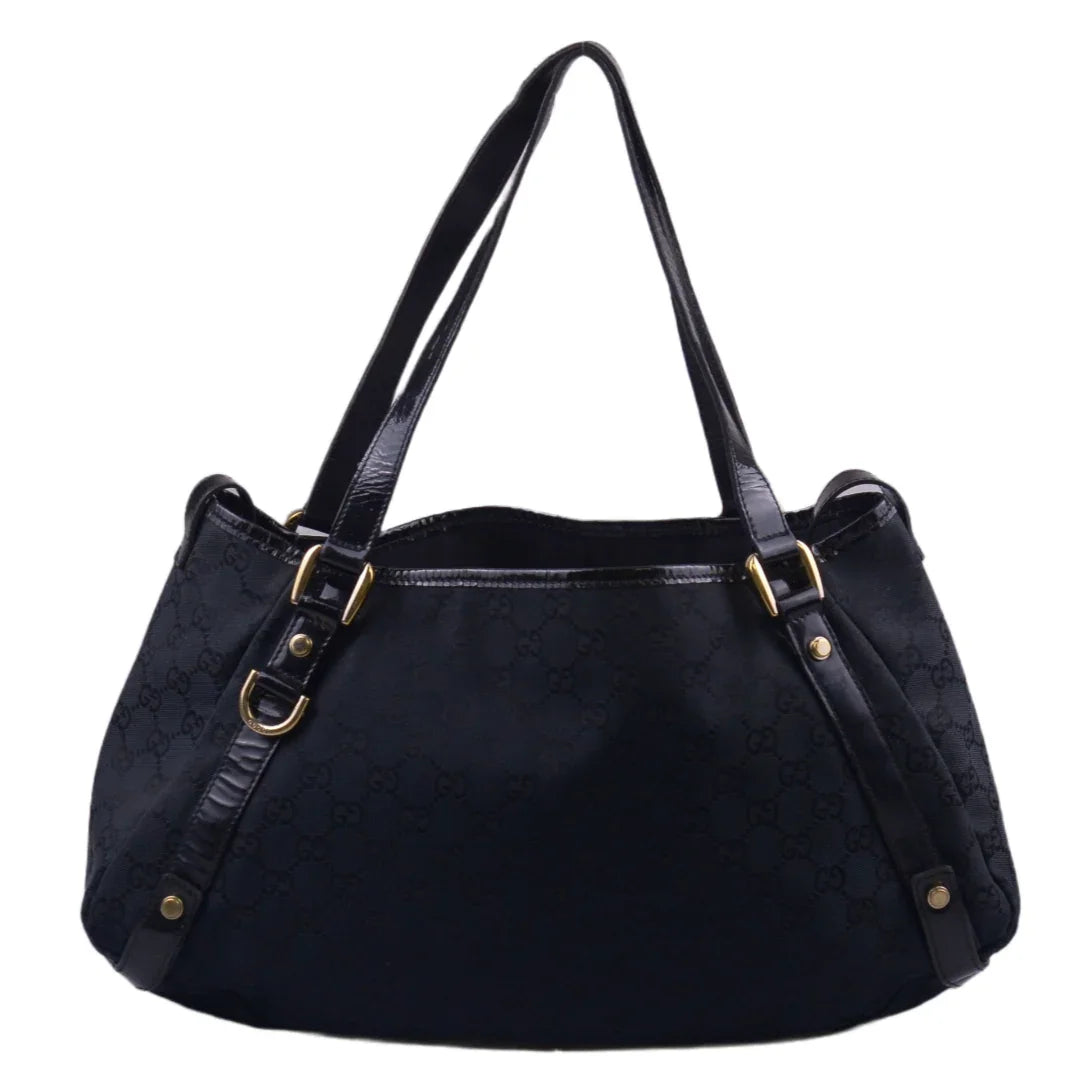 Gucci Abbey GG Monogram Canvas X Leather Tote Bag, Black