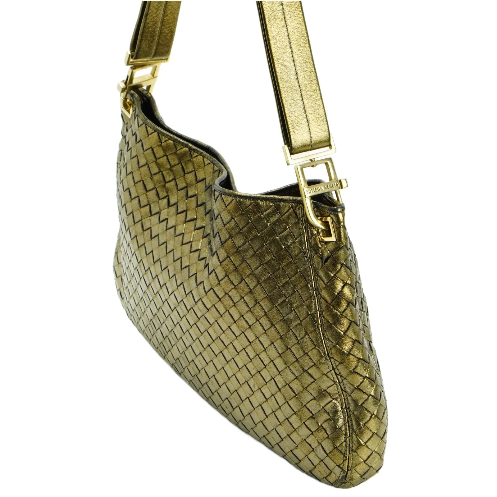 Bottega Veneta Intrecciato Leather Shoulder Bag Gold