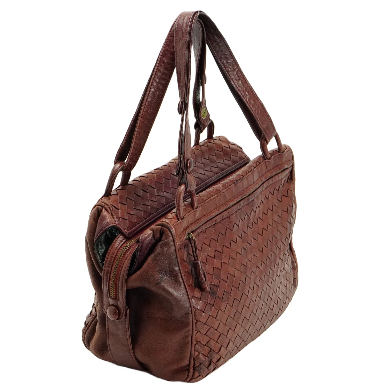Bottega Veneta Intrecciato Leather Fold Over Shoulder Bag Brown