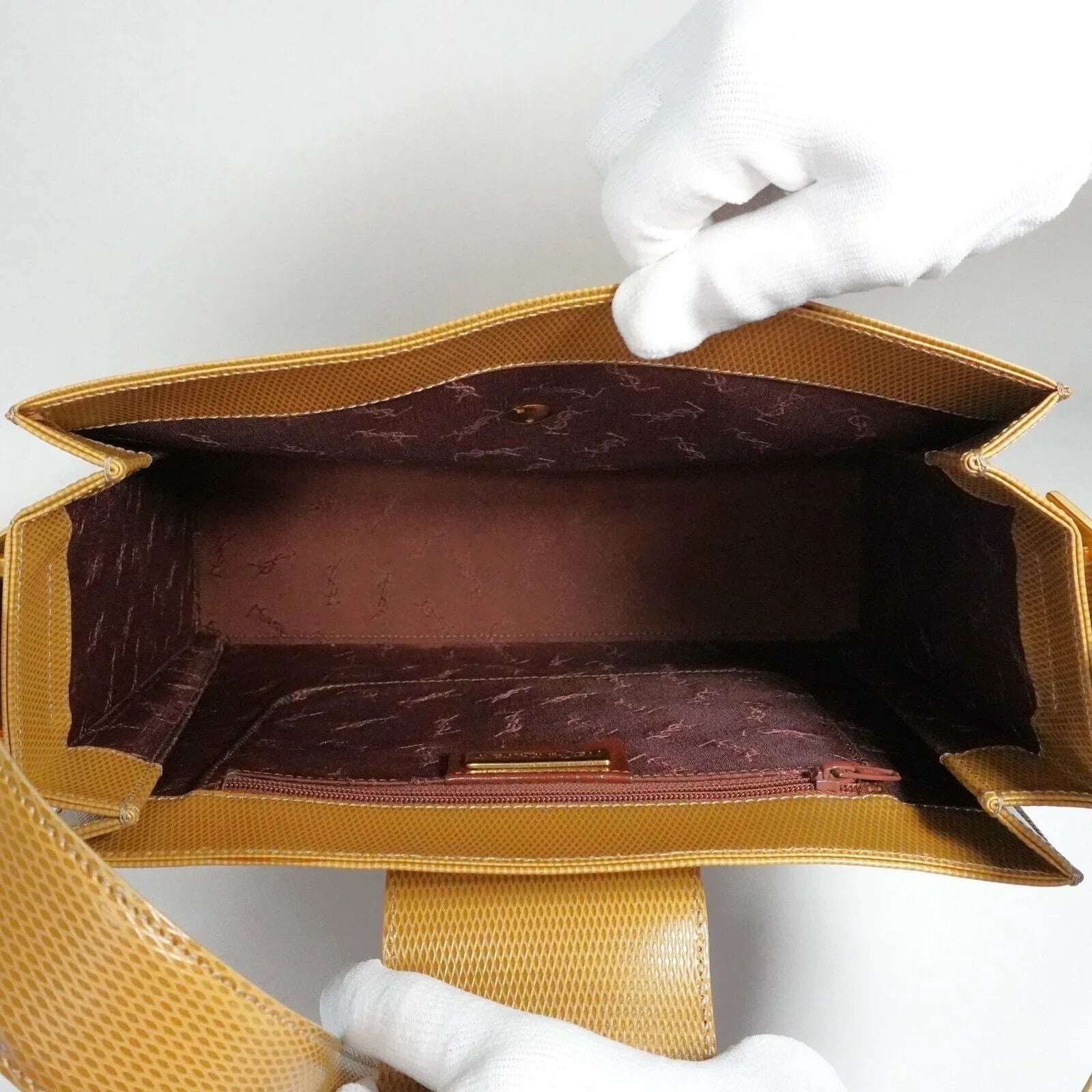 Yves Saint Laurent Lizard Embossed Leather Shoulder Bag Amber