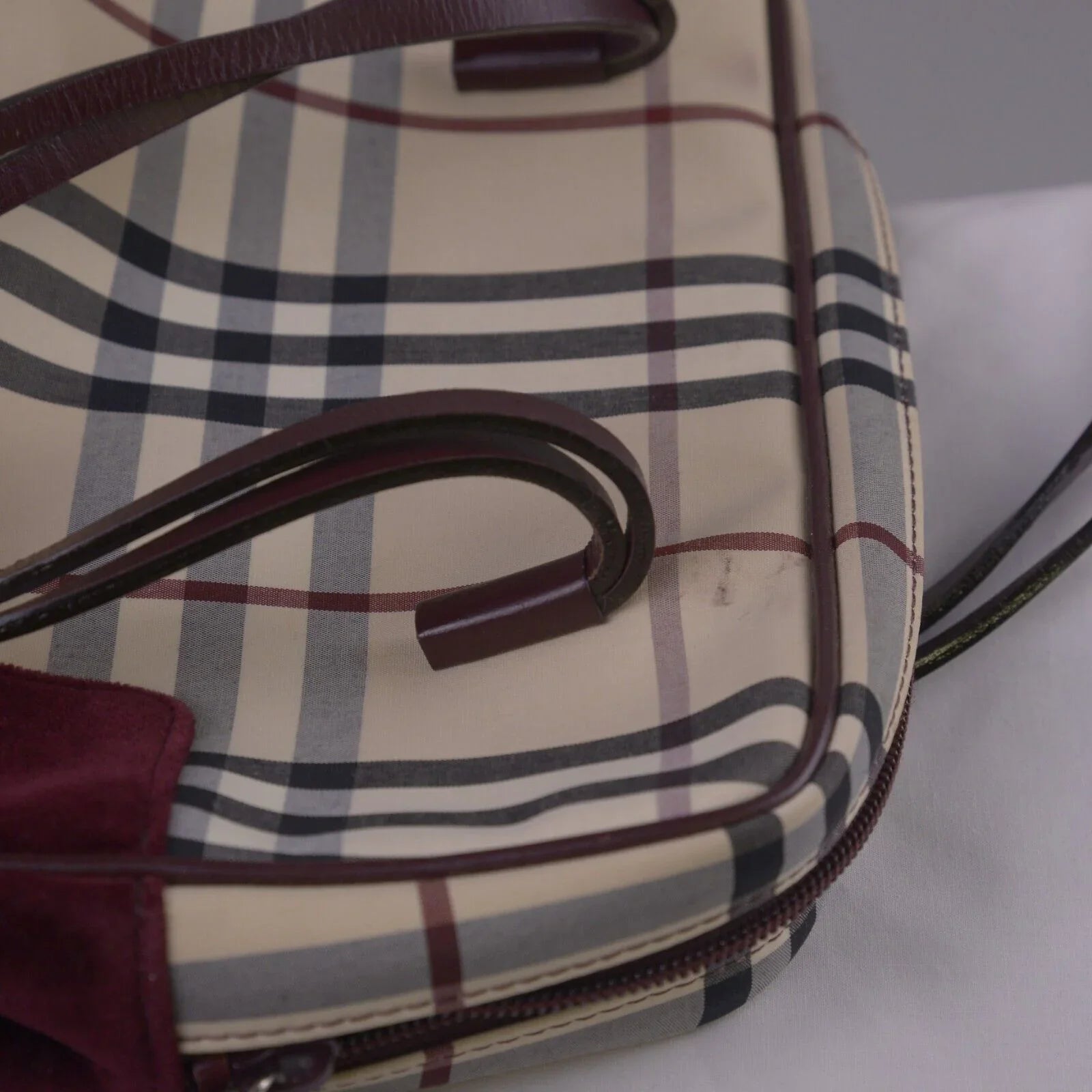 Burberry Checked Cotton X Canvas Boston Bag