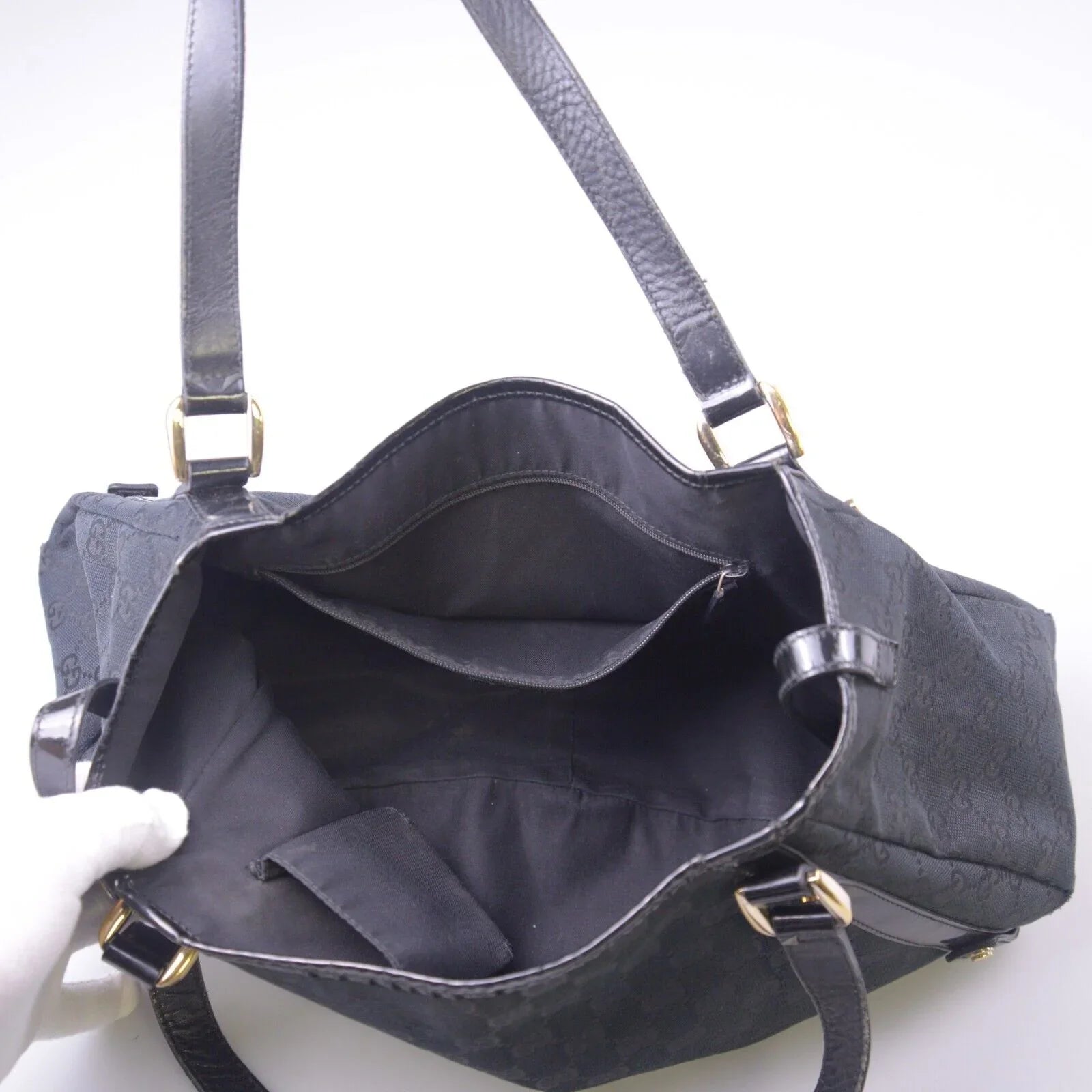 Gucci Abbey GG Monogram Canvas X Leather Tote Bag, Black