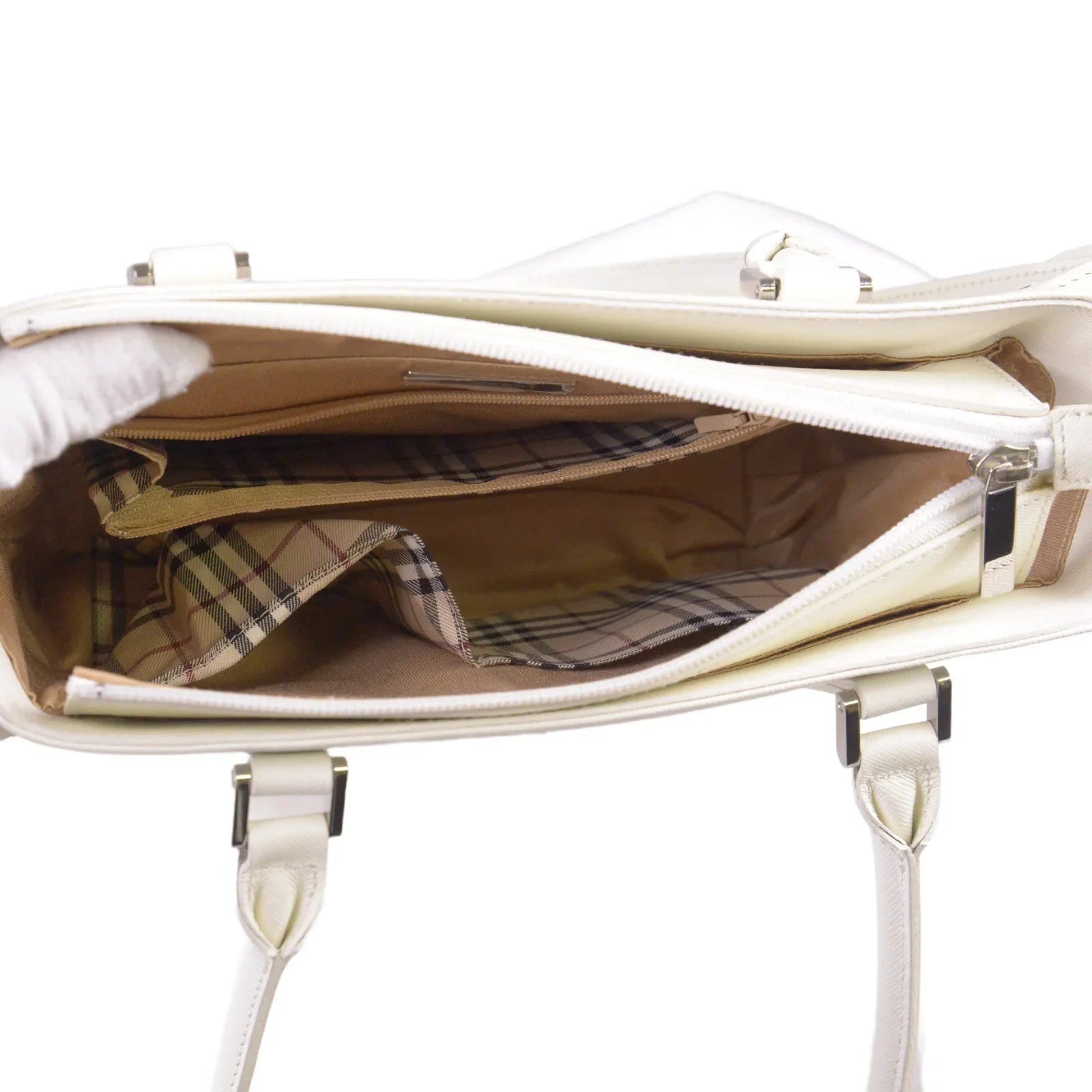 Burberry Handbag, White Coated Canvas