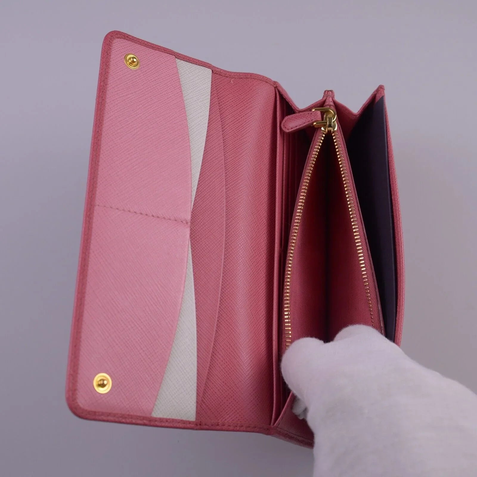 Prada Saffiano Leather Long Wallet and Card Holder Pink