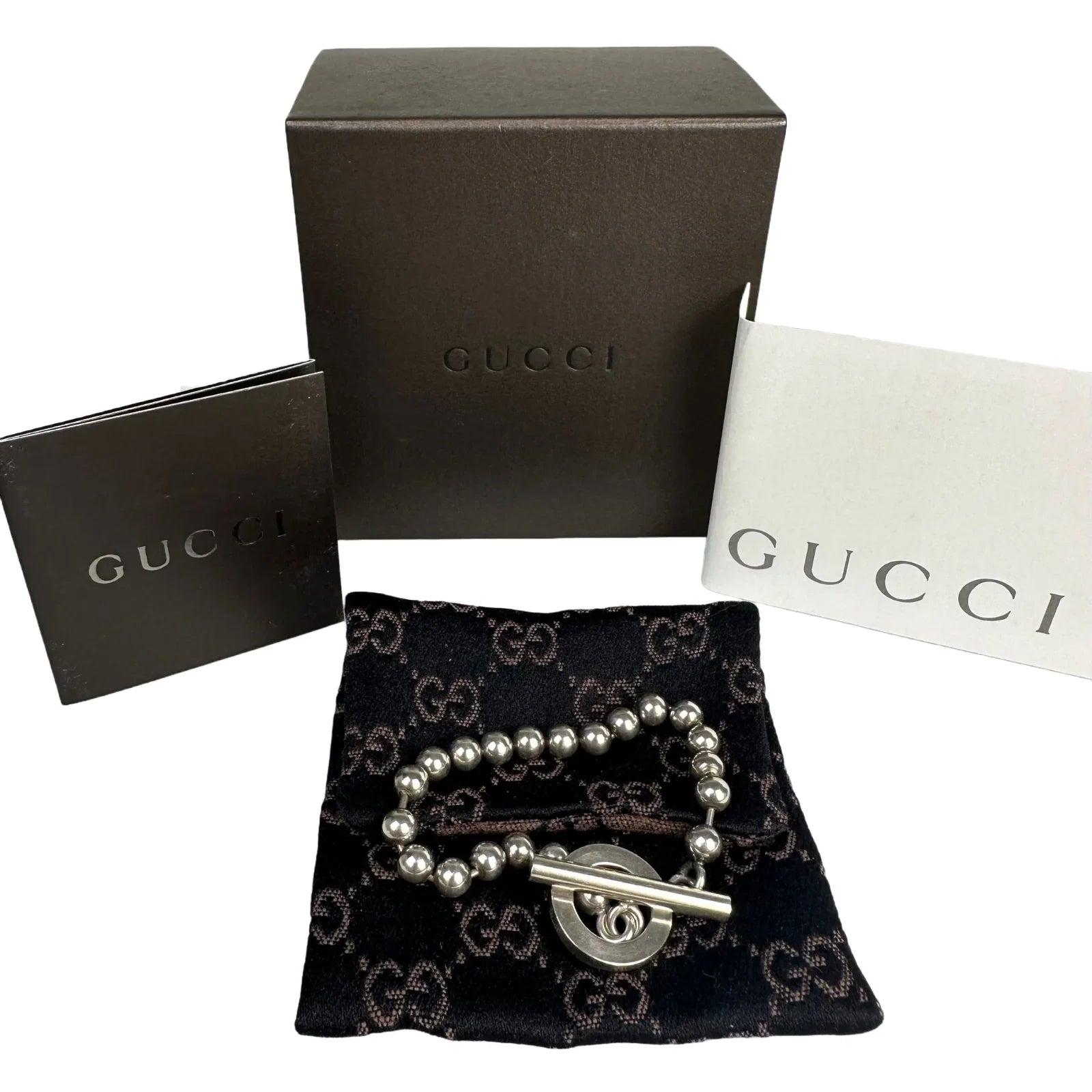 Gucci T-Bar Ball Chain Bracelet Sterling Silver