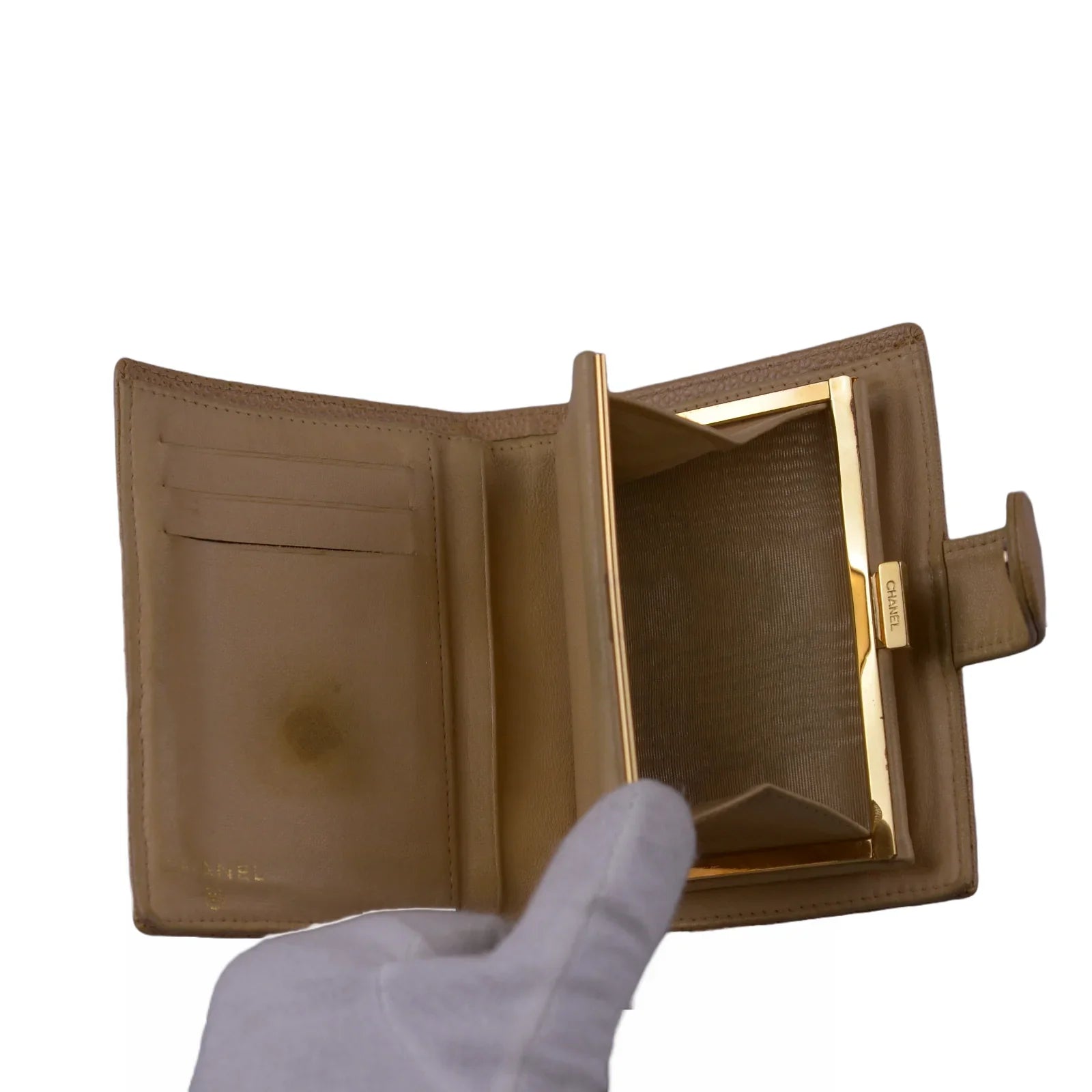 Chanel Caviar CC Timeless Bifold Wallet Beige