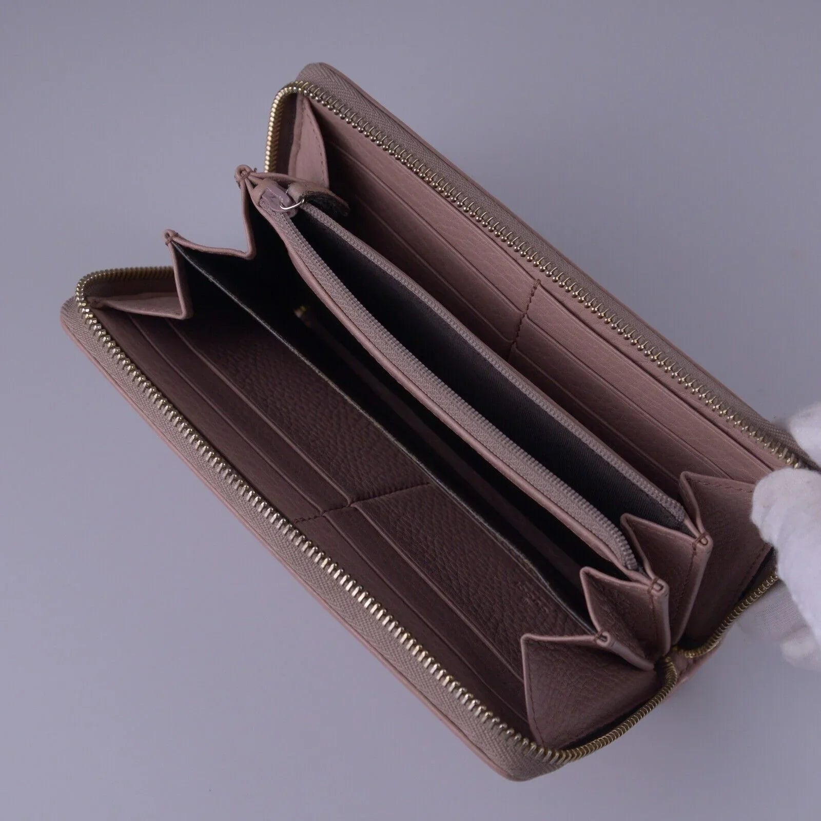 Gucci Soho Pebbled Calfskin Zip Around Long Wallet Pink