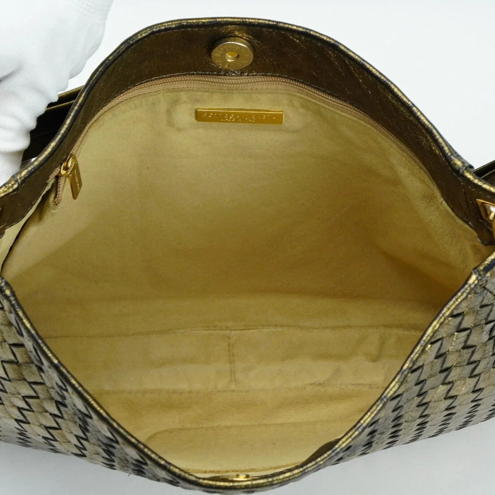 Bottega Veneta Intrecciato Leather Shoulder Bag Gold