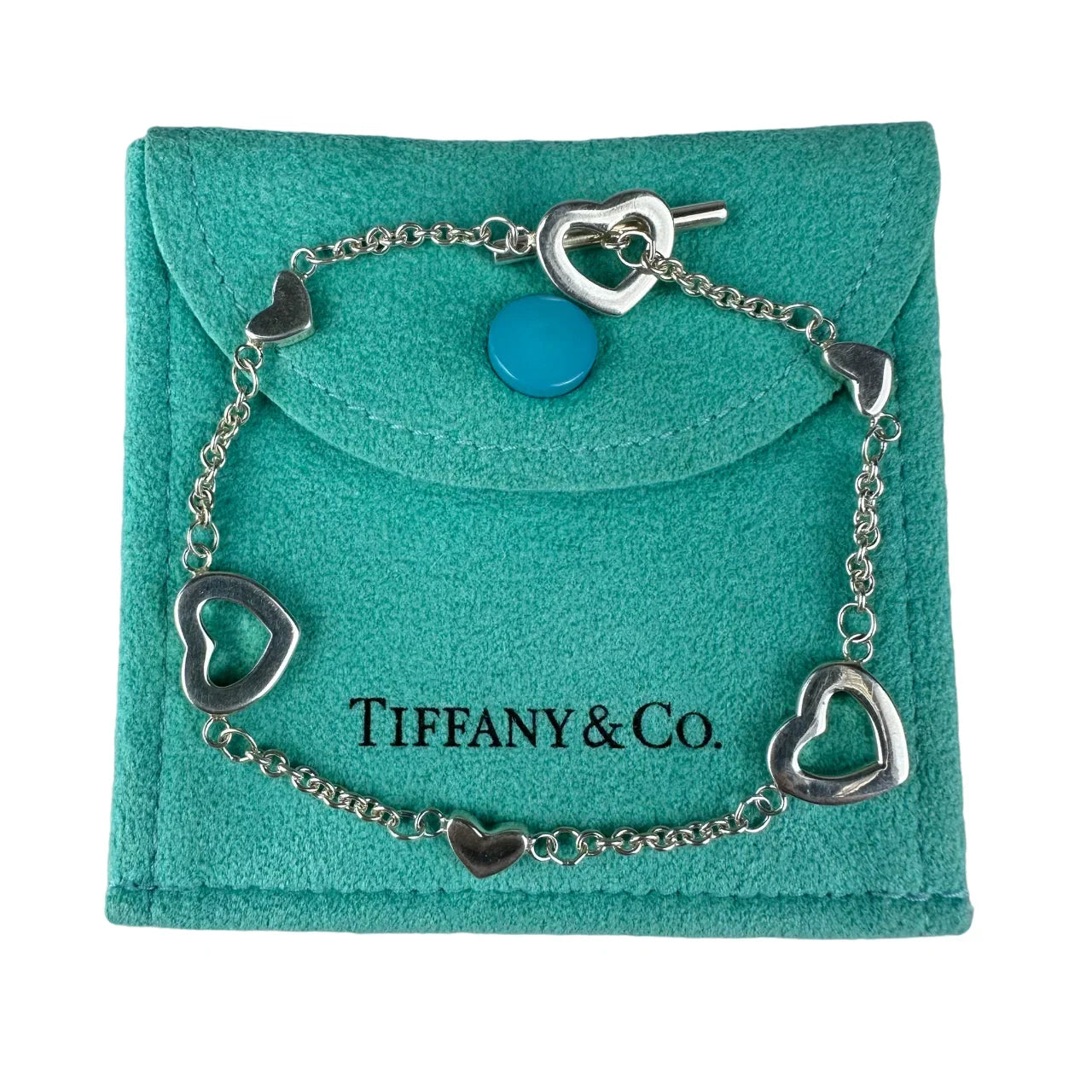 Tiffany & Co. Open Multi Heart Link Toggle Bracelet Sterling Silver