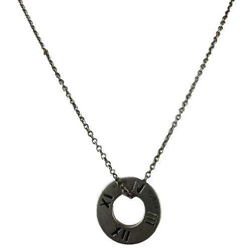 Tiffany & Co Round Atlas Medallion Pendant Necklace Sterling Silver