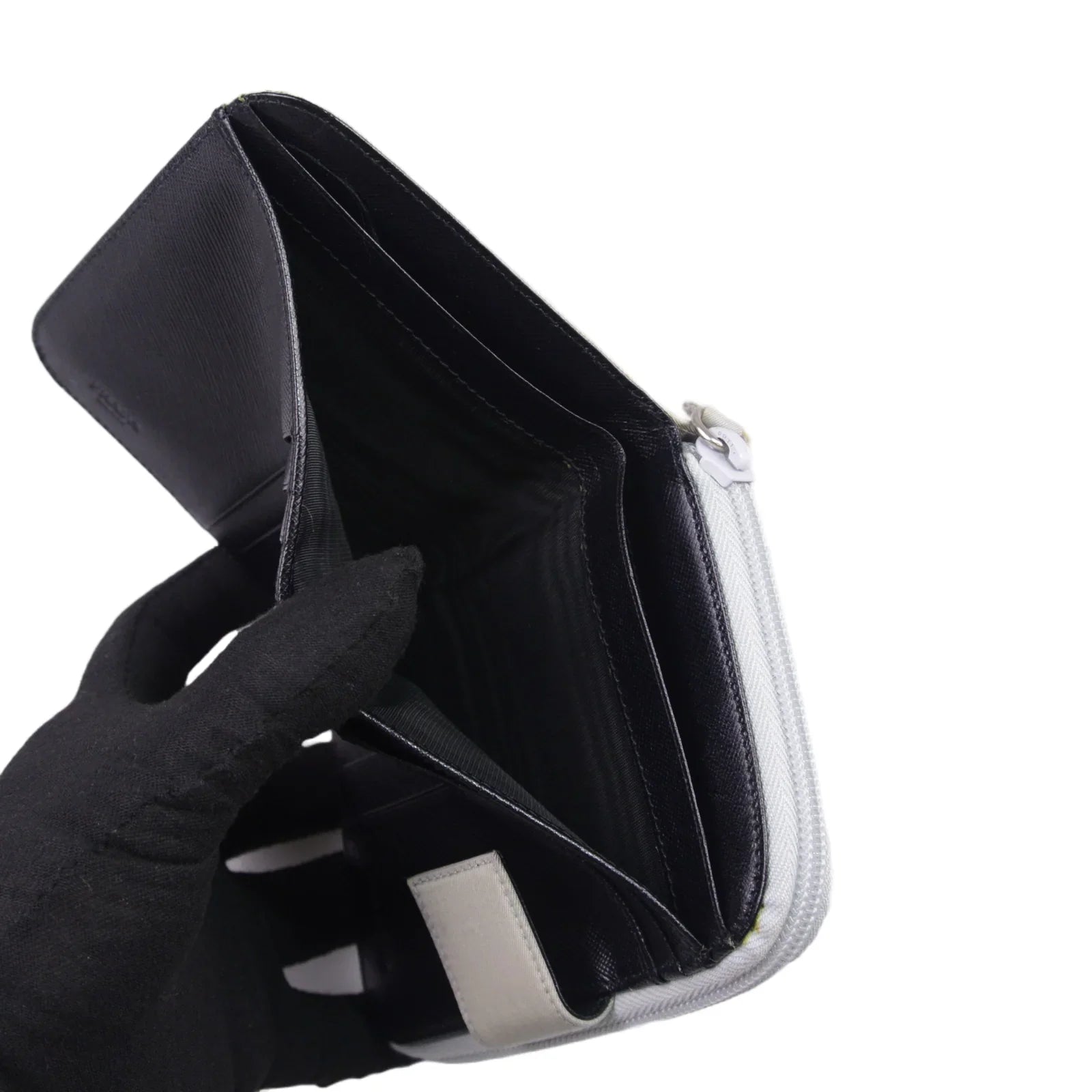 Prada Tessuto Nylon Zip Fold Wallet Grey