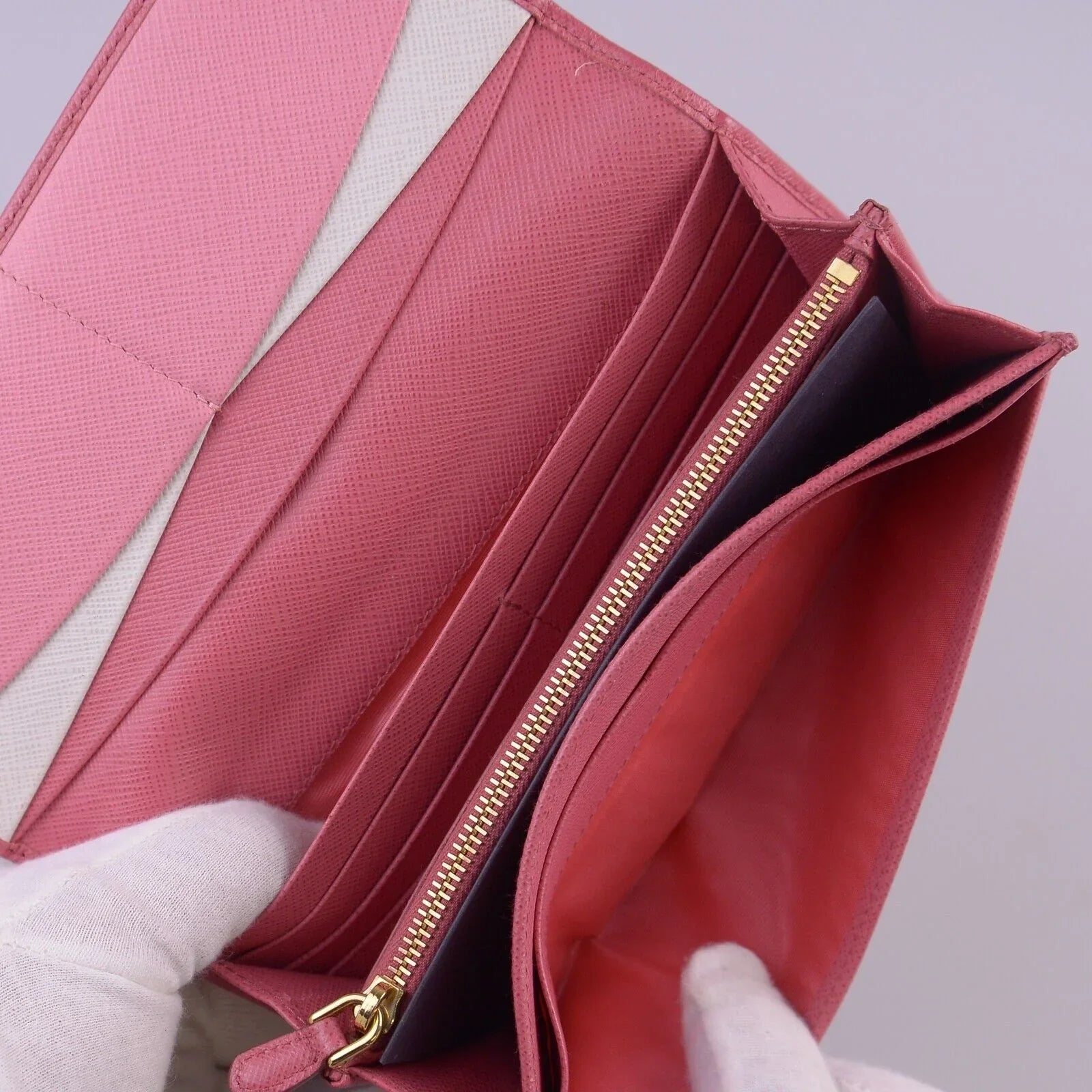 Prada Saffiano Leather Long Wallet and Card Holder Pink