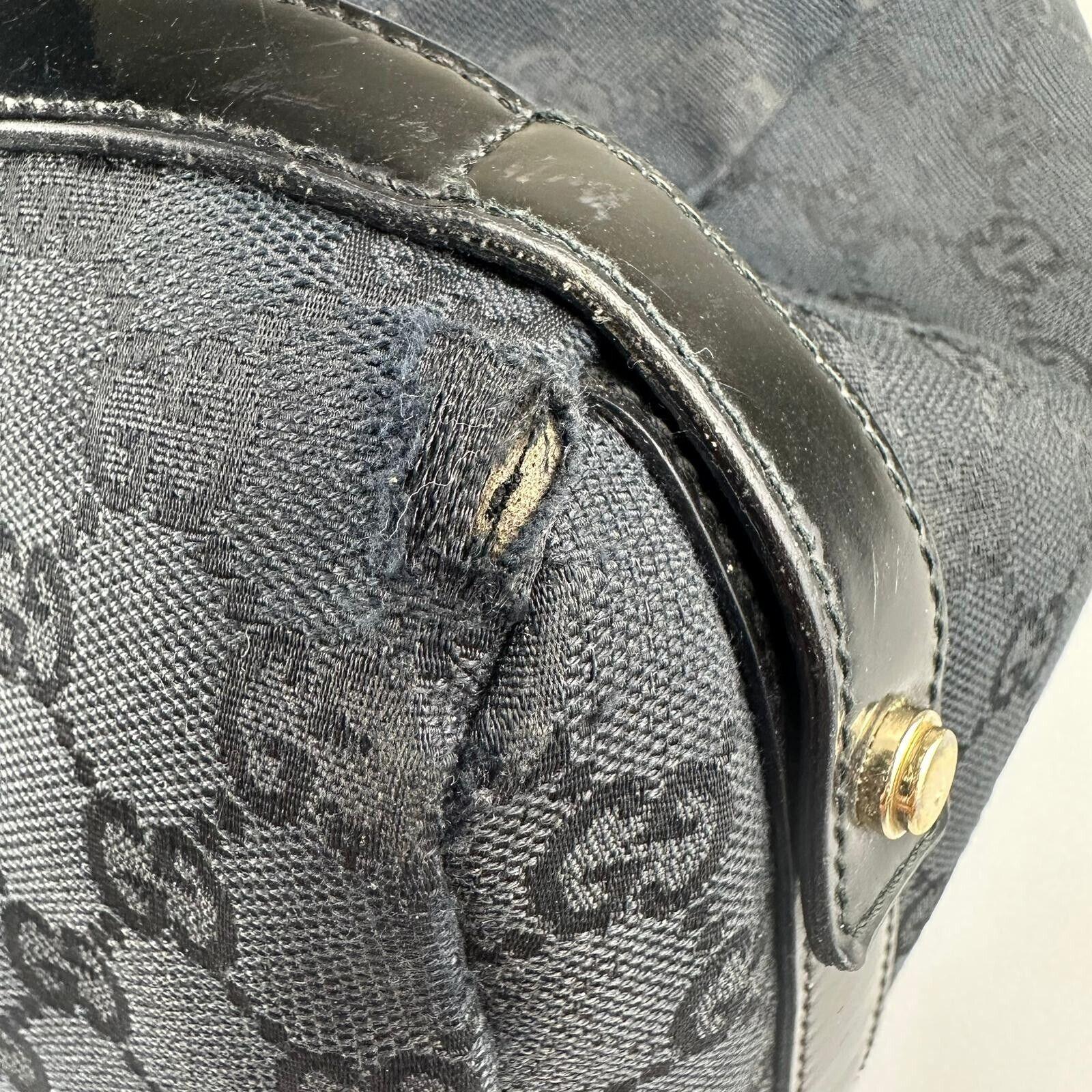 Gucci Abbey GG Monogram Canvas X Leather Tote Bag, Black