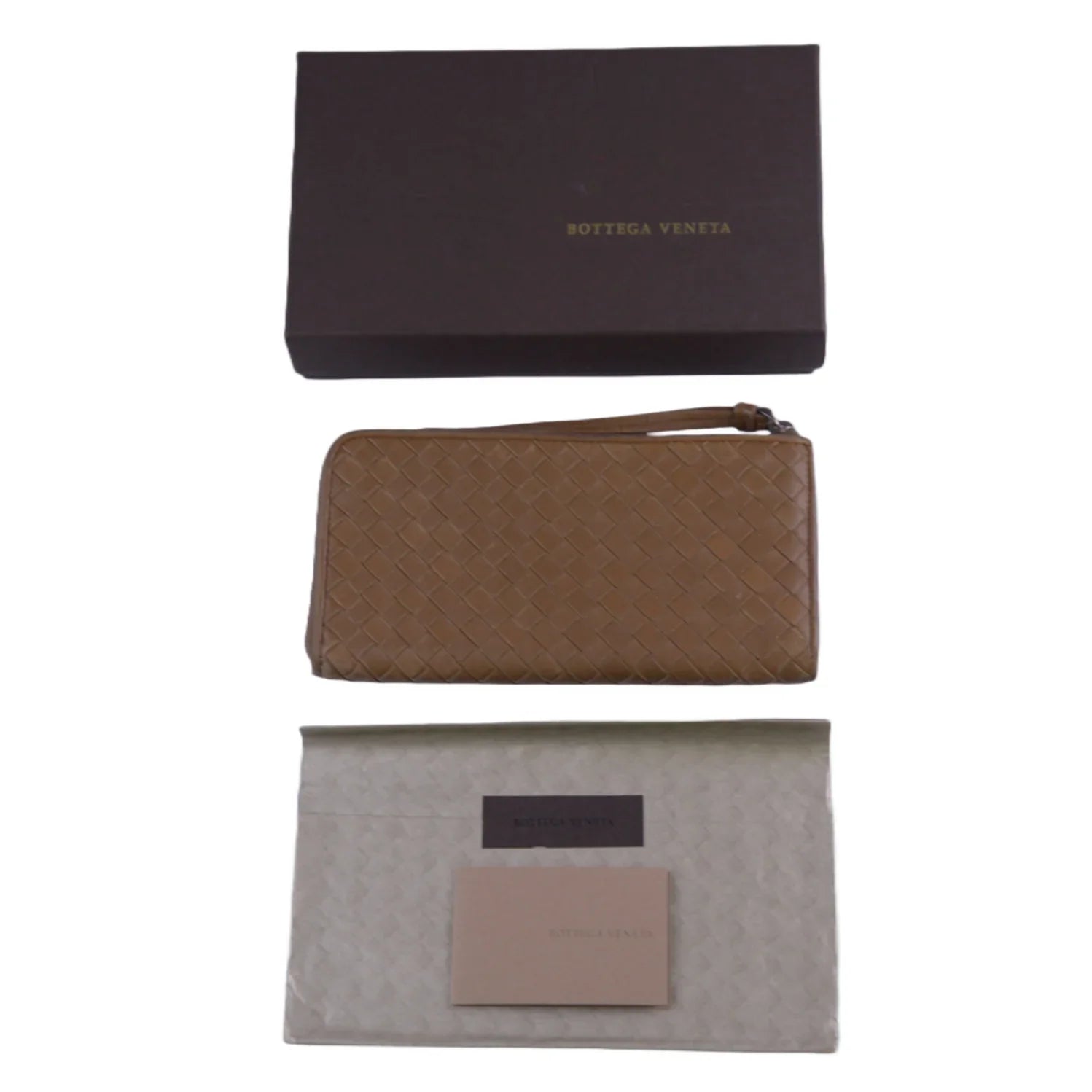 Bottega Veneta Intrecciato L-Shaped Long Wallet, Brown