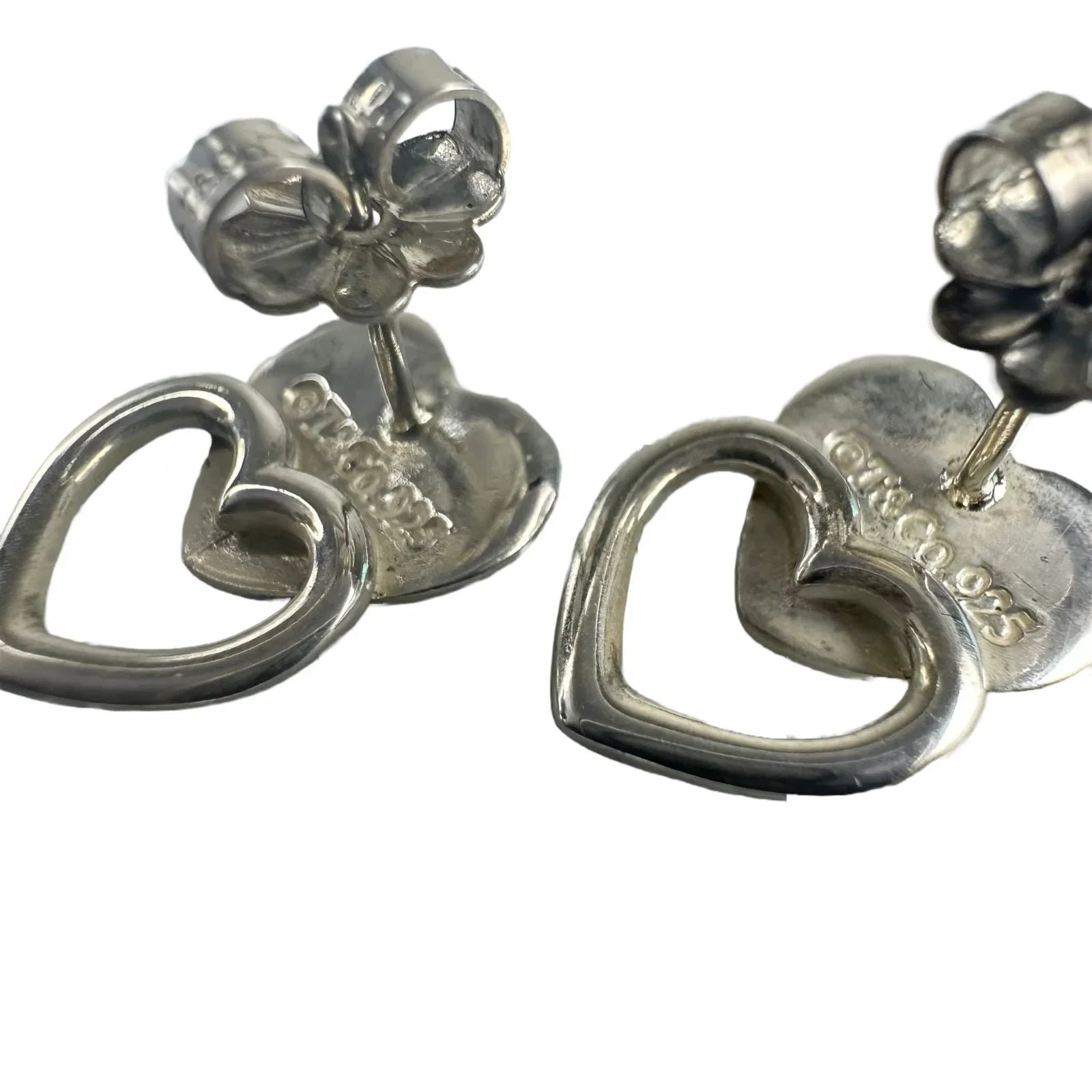 Tiffany & Co Puff Double Heart Stud Stencil Earrings Sterling Silver