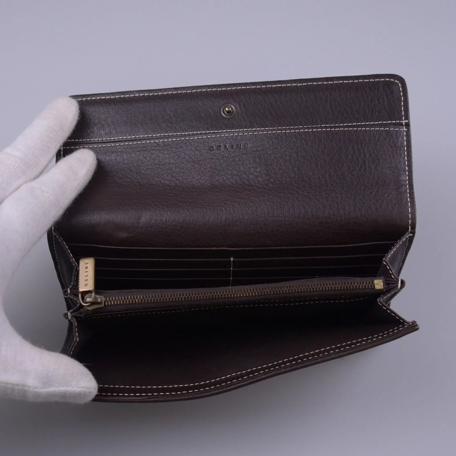 Celine Macadam Monogram Canvas X Leather Long Wallet Brown