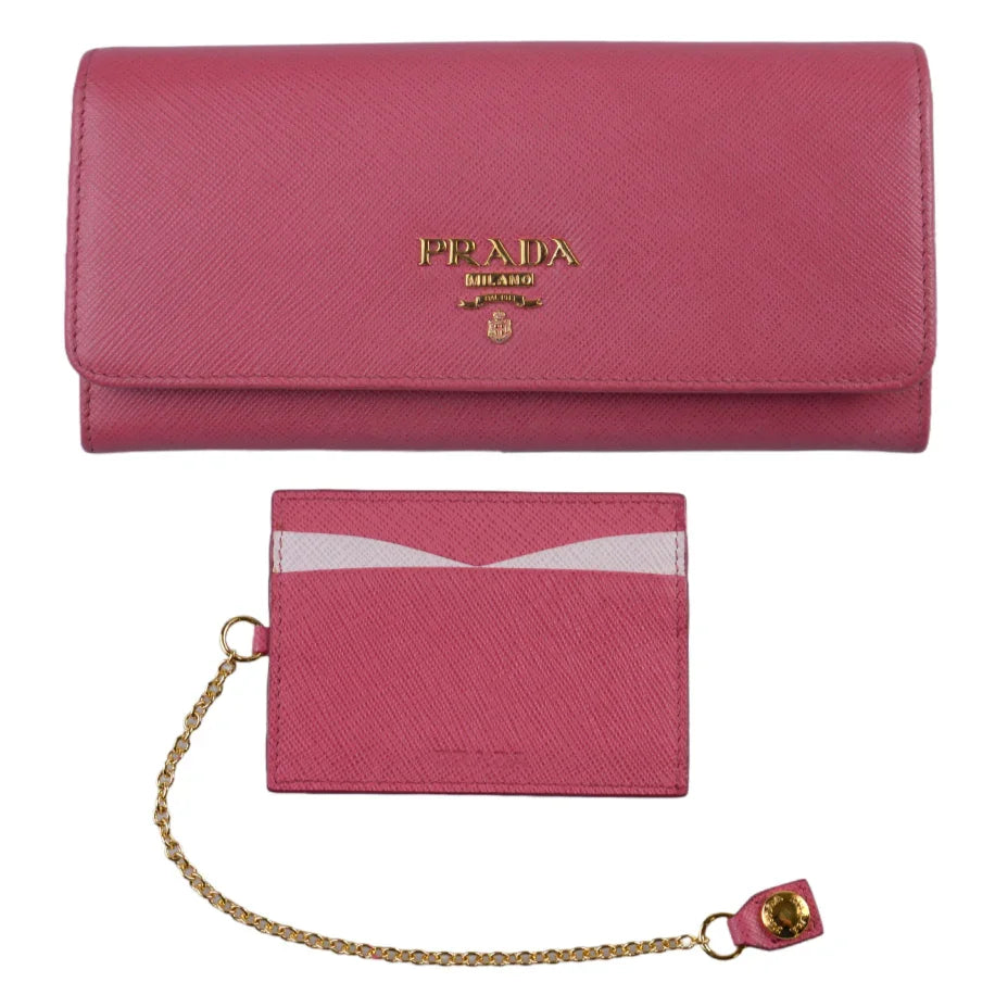 Prada Saffiano Leather Long Wallet and Card Holder Pink