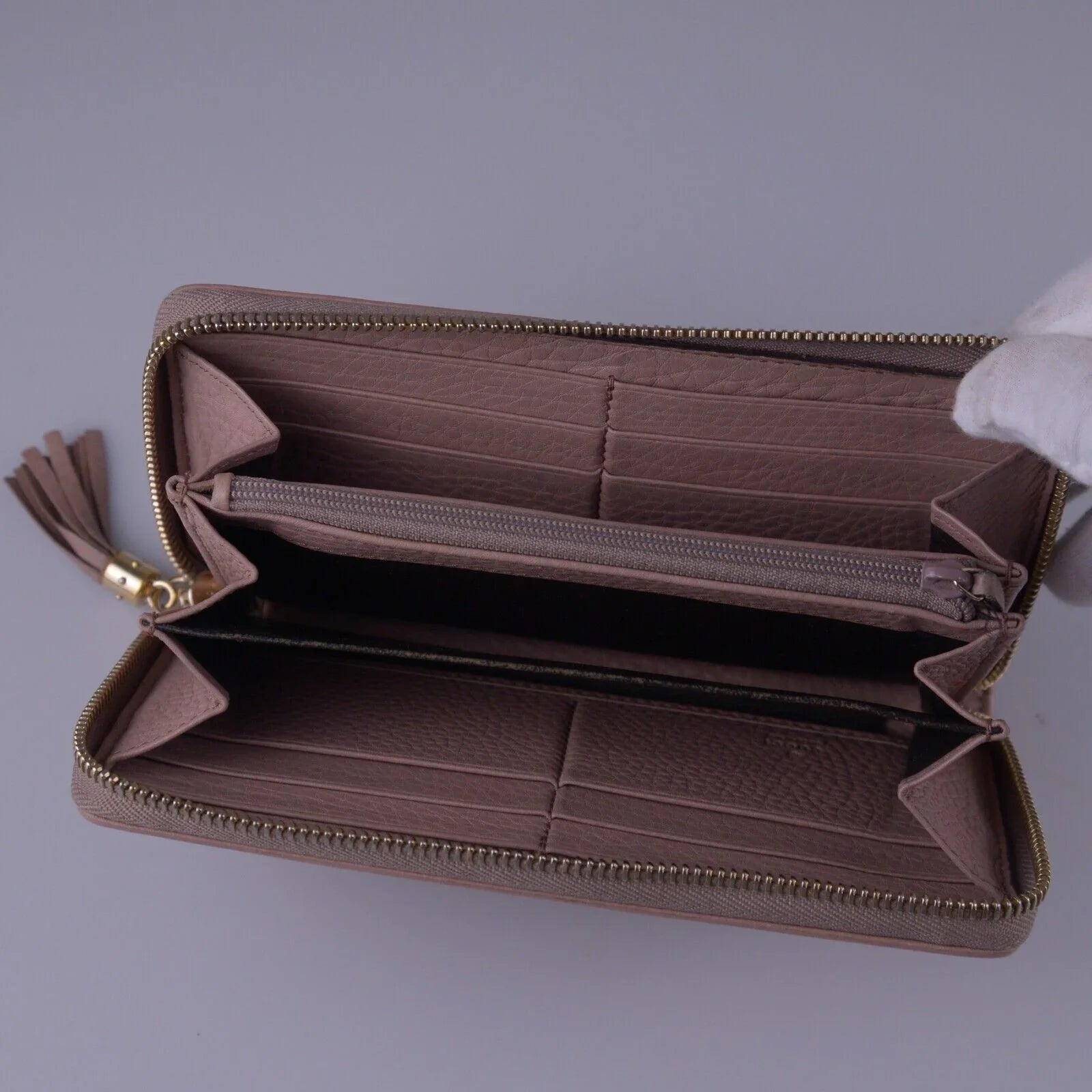 Gucci Soho Pebbled Calfskin Zip Around Long Wallet Pink