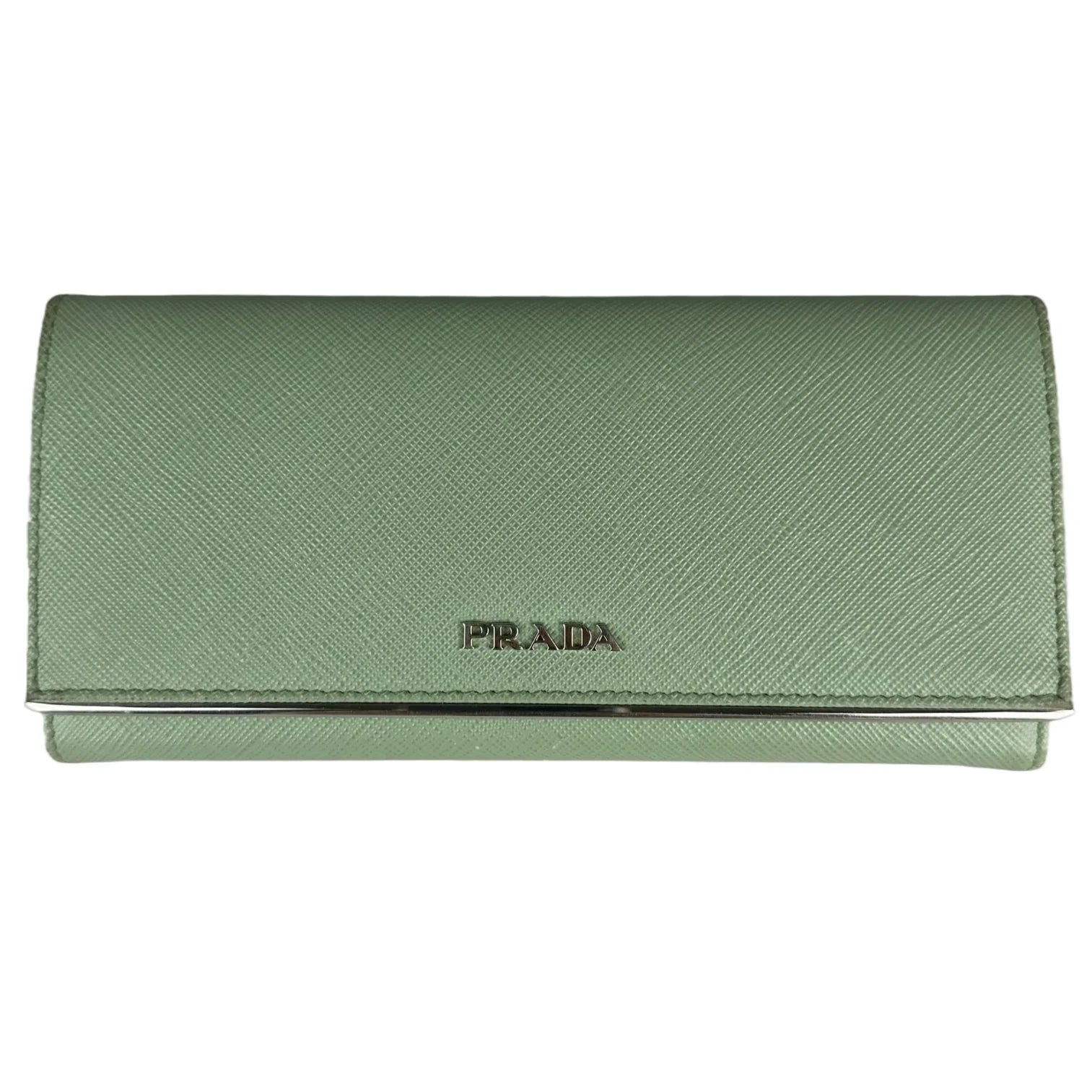 Prada Saffiano Metal Acquamarina Long Folio Leather Wallet