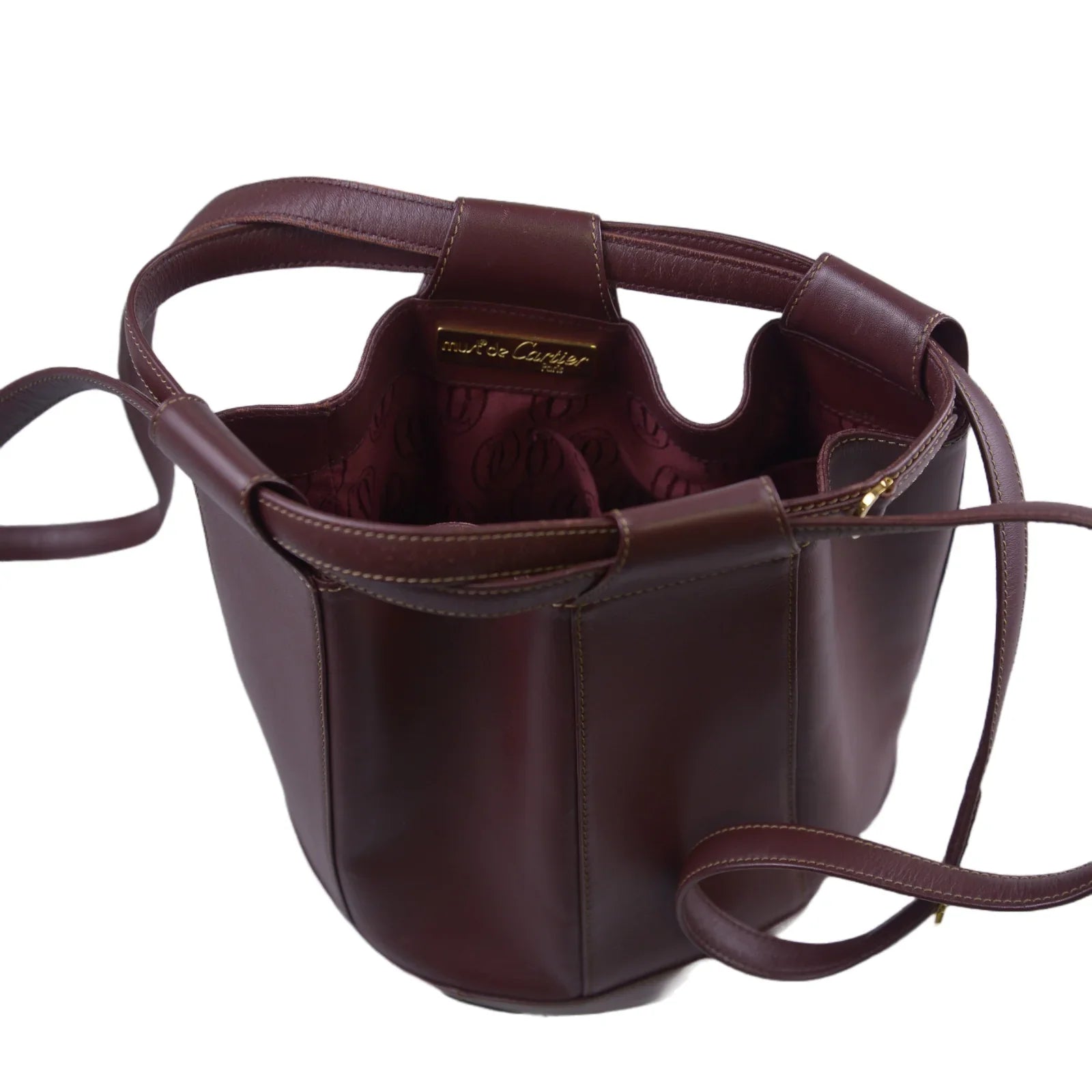 Cartier Must de Leather Bucket Bag Burgandy
