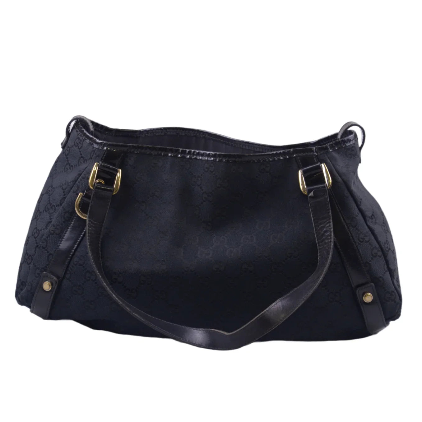 Gucci Abbey GG Monogram Canvas X Leather Tote Bag, Black