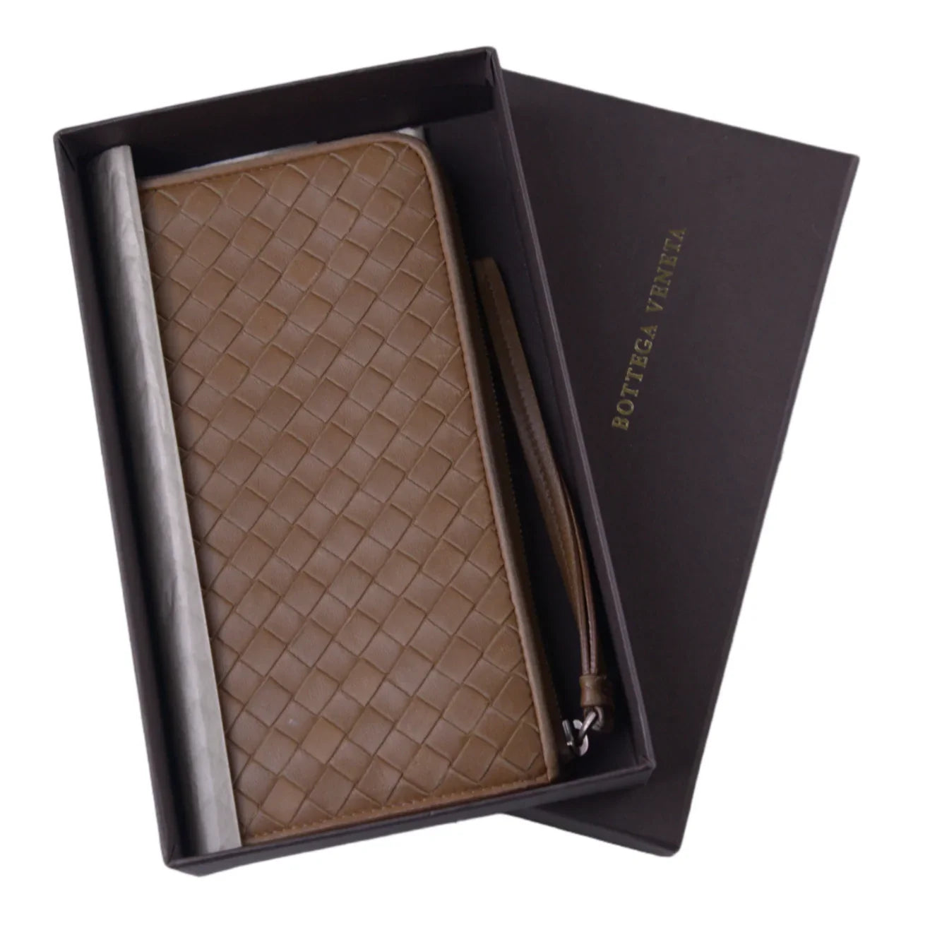 Bottega Veneta Intrecciato L-Shaped Long Wallet, Brown