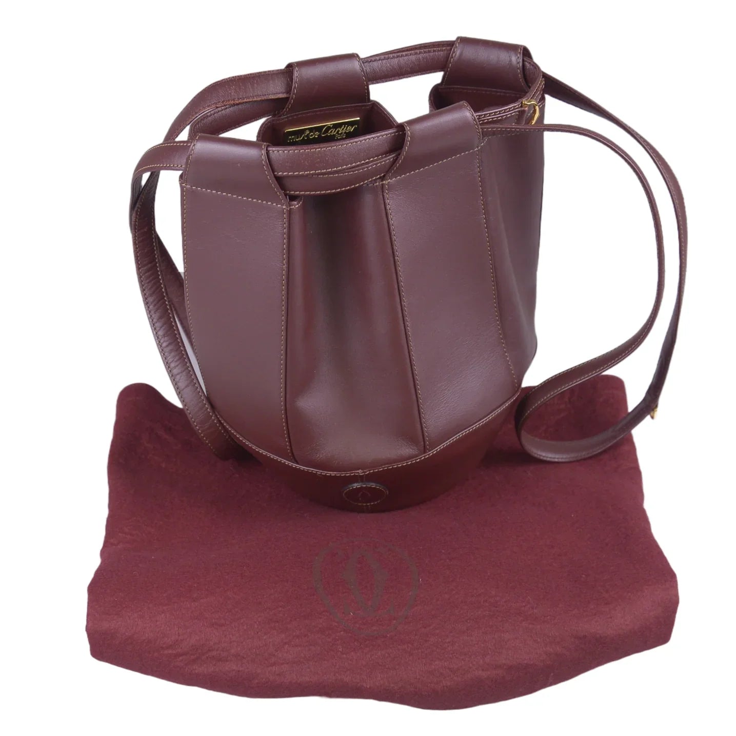 Cartier Must de Leather Bucket Bag Burgandy