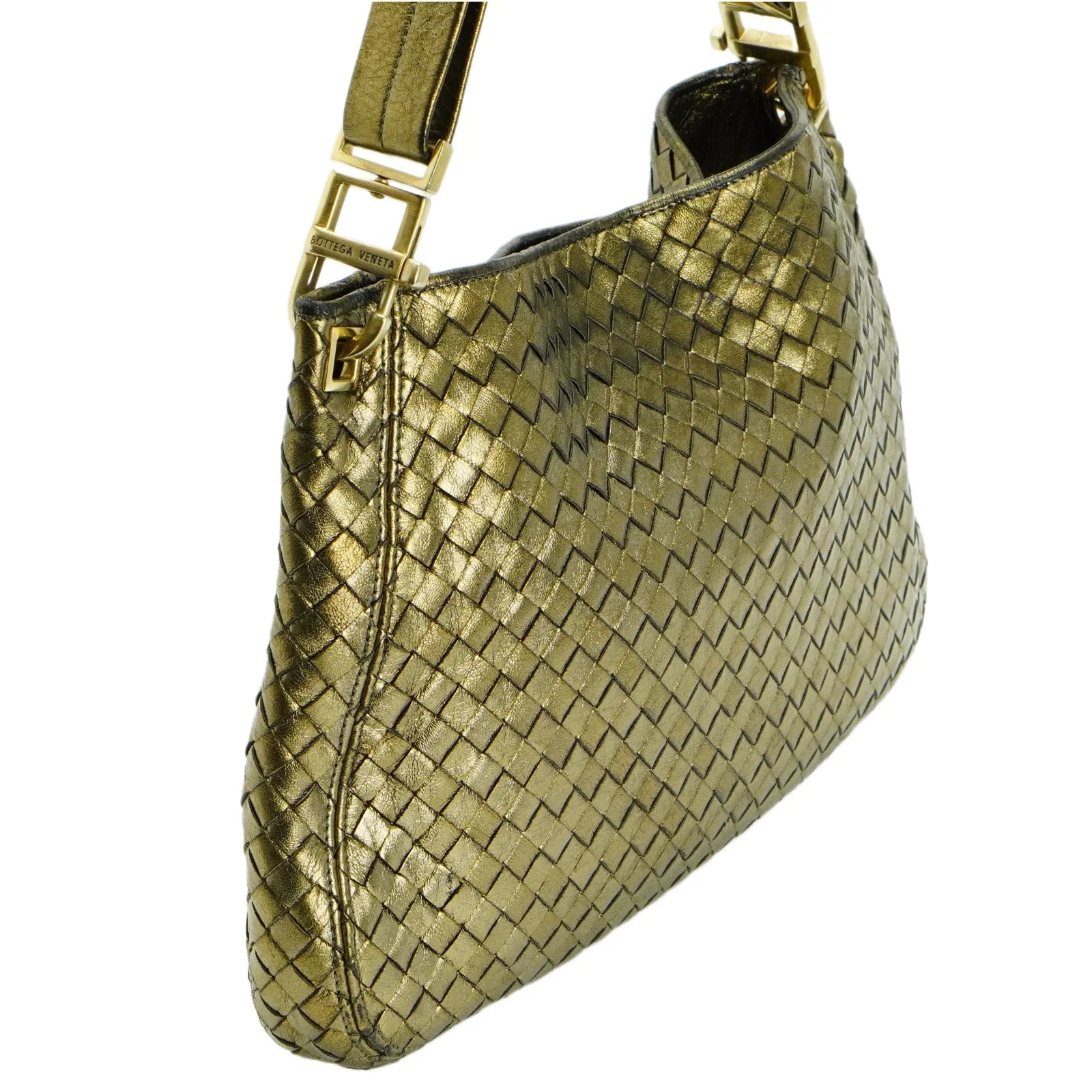 Bottega Veneta Intrecciato Leather Shoulder Bag Gold