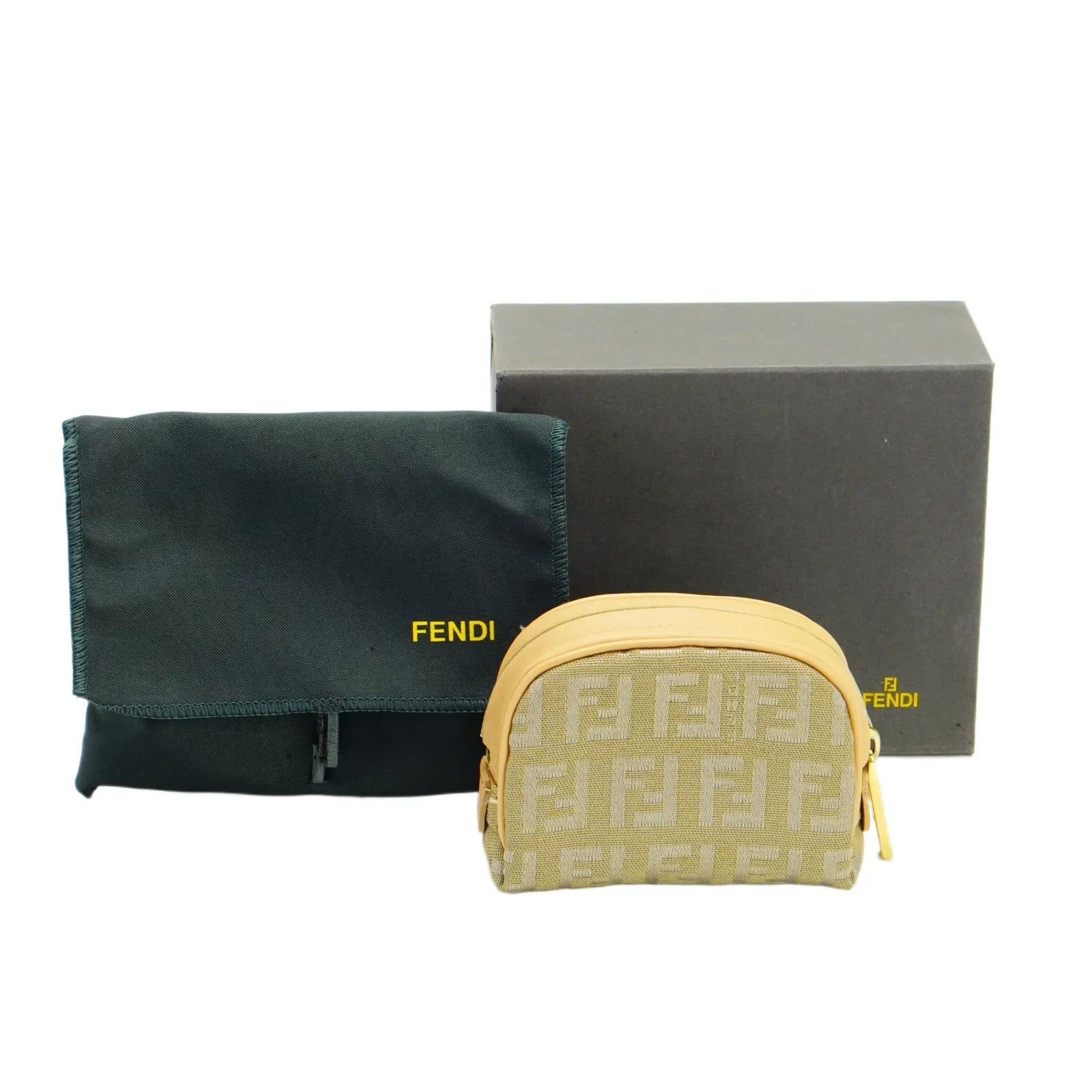 Fendi Zucca Zipped Coin Purse Beige
