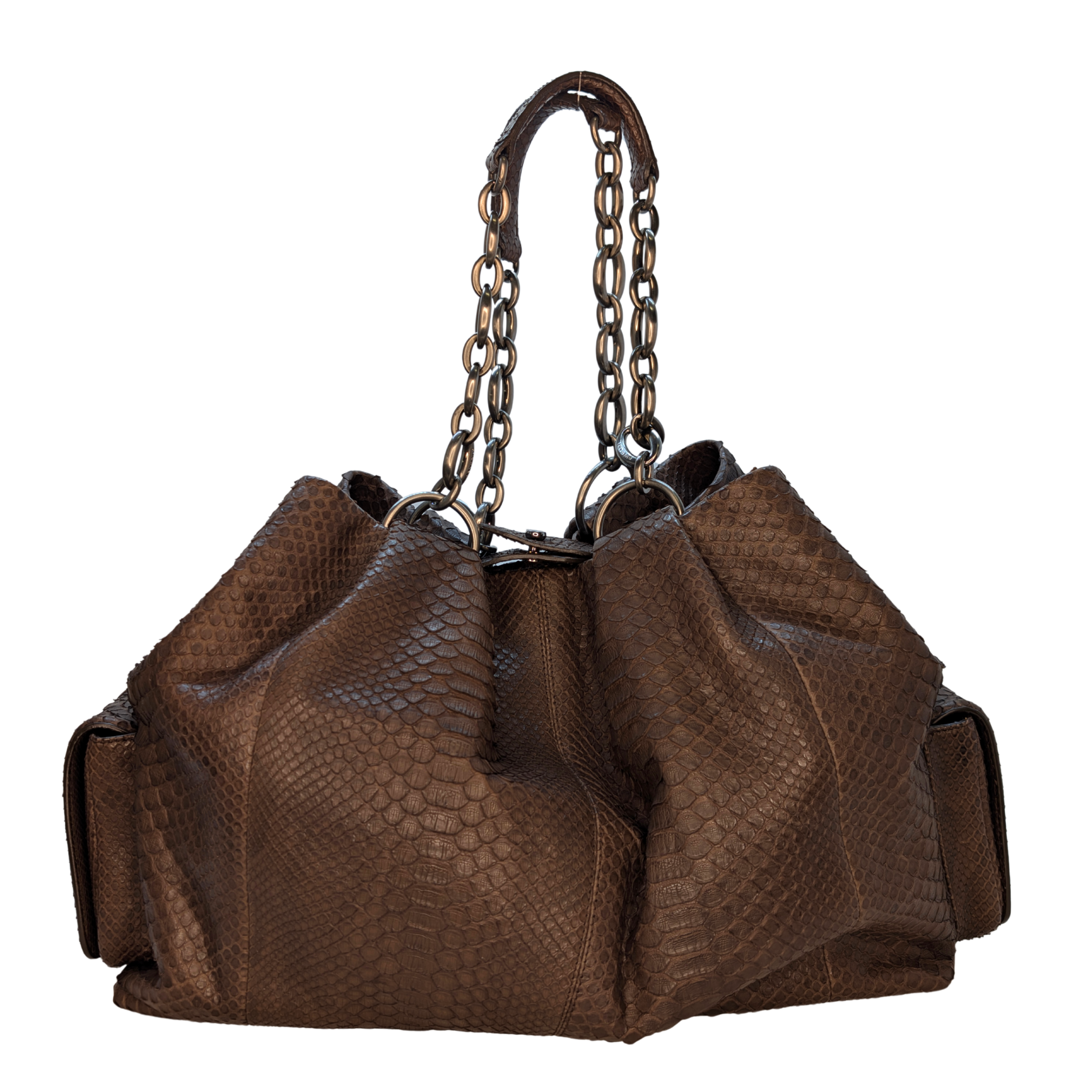 Bvlgari Limited Edition Brown Python Leather Chain Shoulder Bag