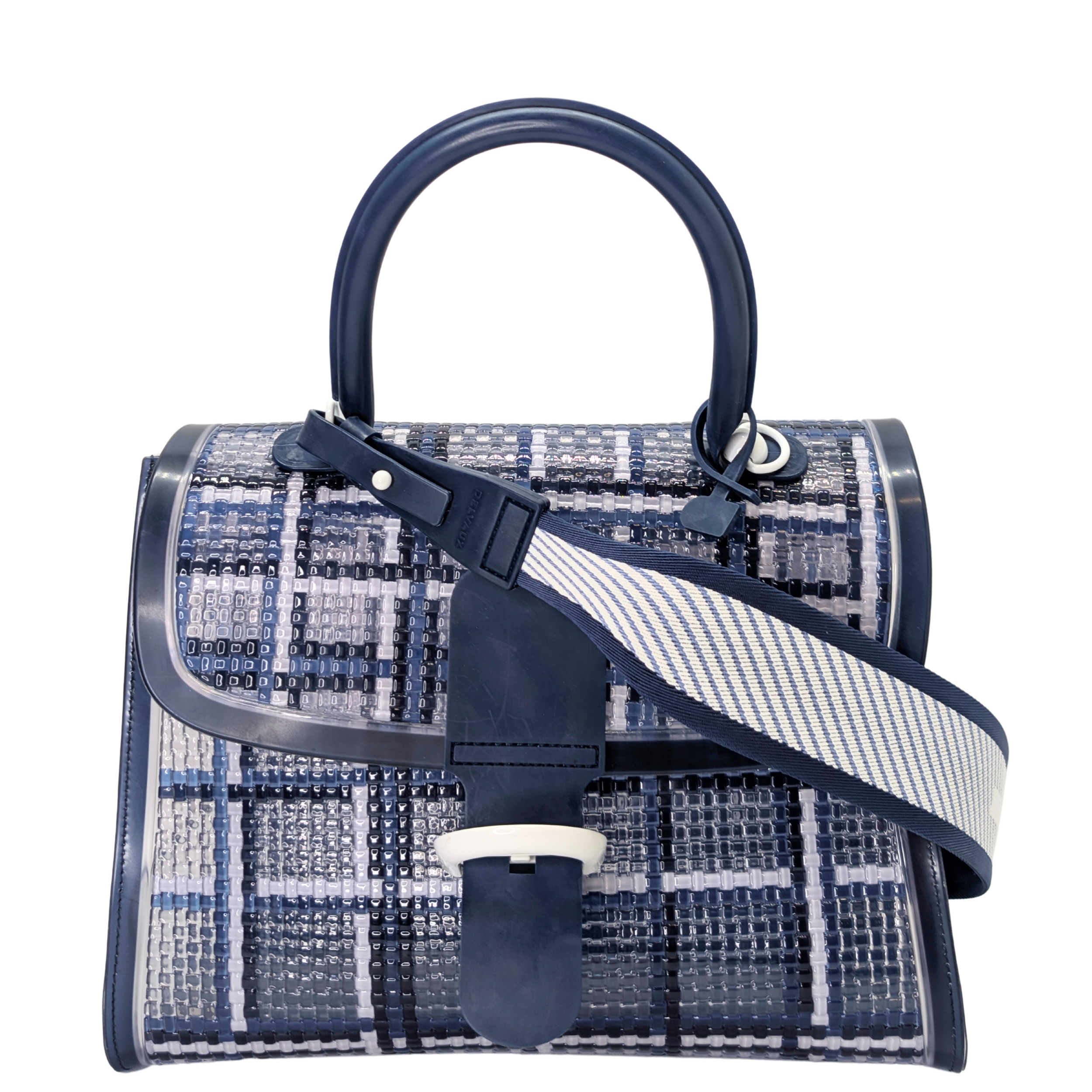 Delvaux Vinyl Gingham The Dreamer MM Brillant Satchel Bag Navy