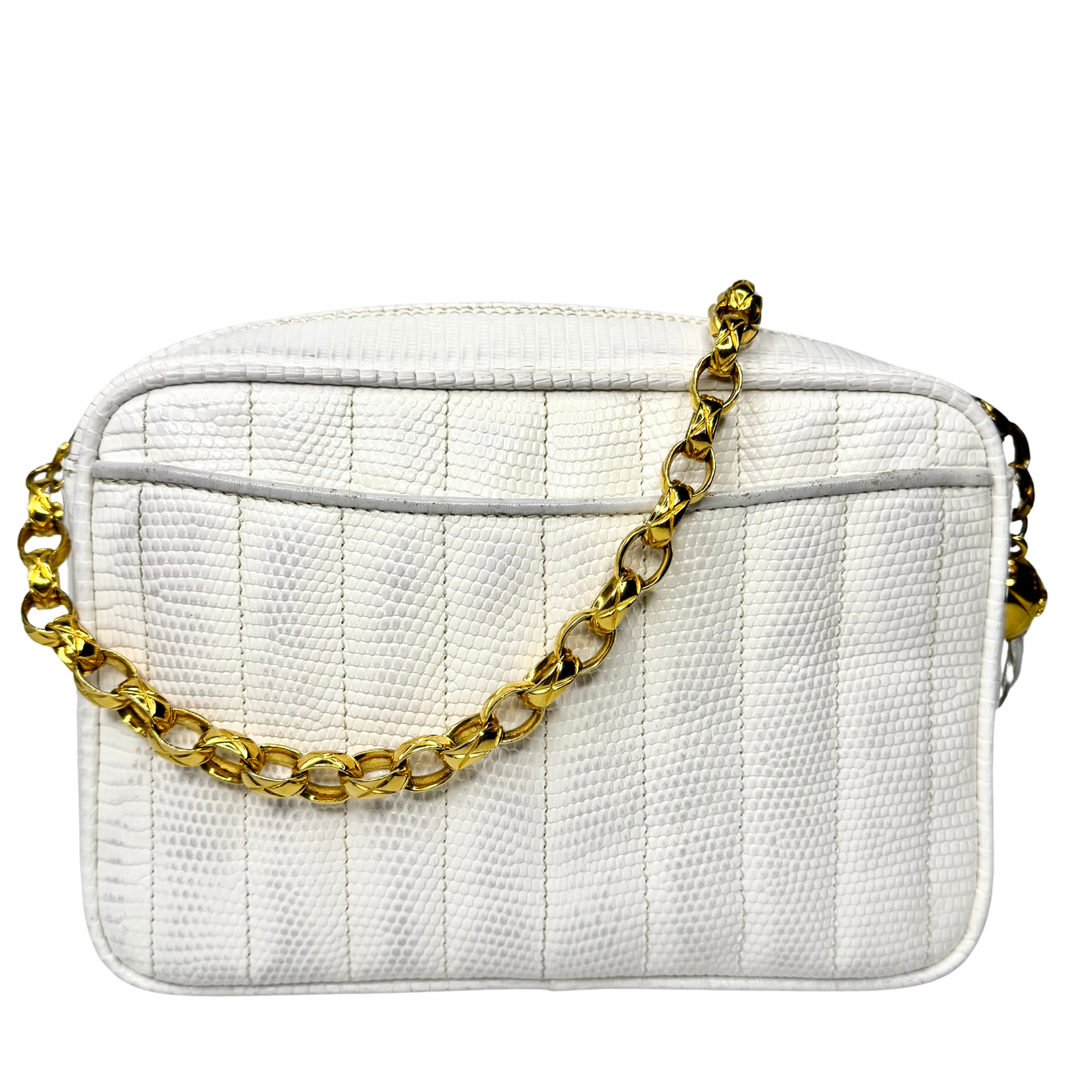 Chanel Vintage White Lizard Tassel Camera Crossbody Bag