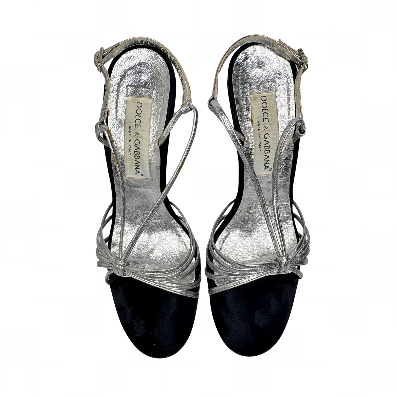 DOLCE & GABBANA Silver Metallic & Black Velvet Strappy Heels - Size 39.5