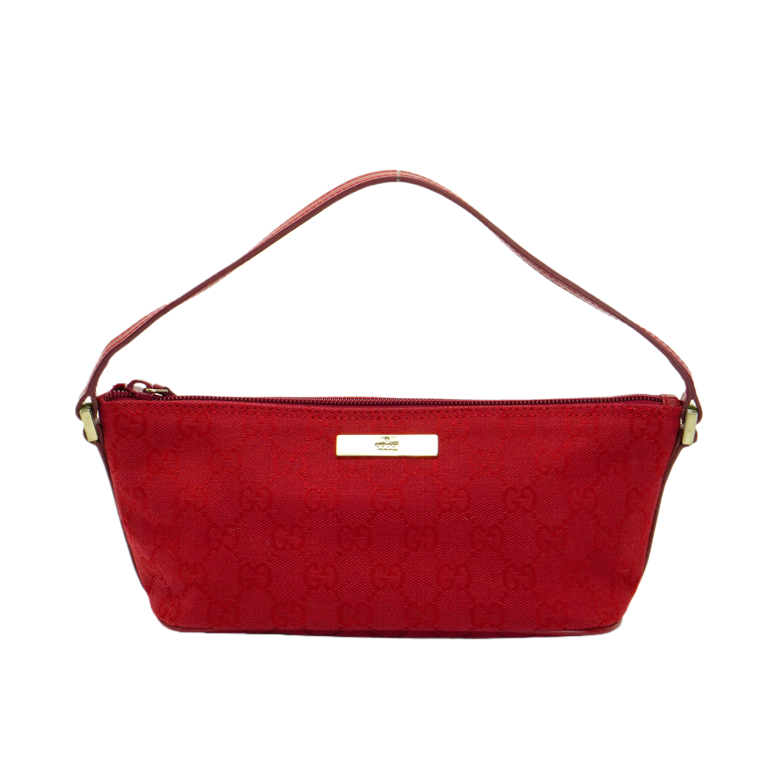 Gucci Cherry Red GG Monogram Boat Pochette Bag