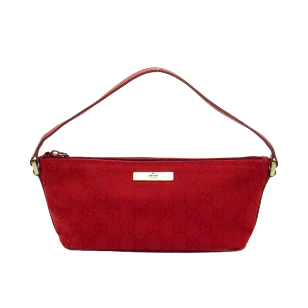 Gucci Cherry Red GG Monogram Boat Pochette Bag