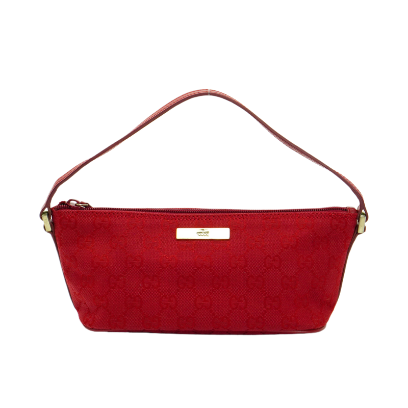 Gucci Cherry Red GG Monogram Boat Pochette Bag