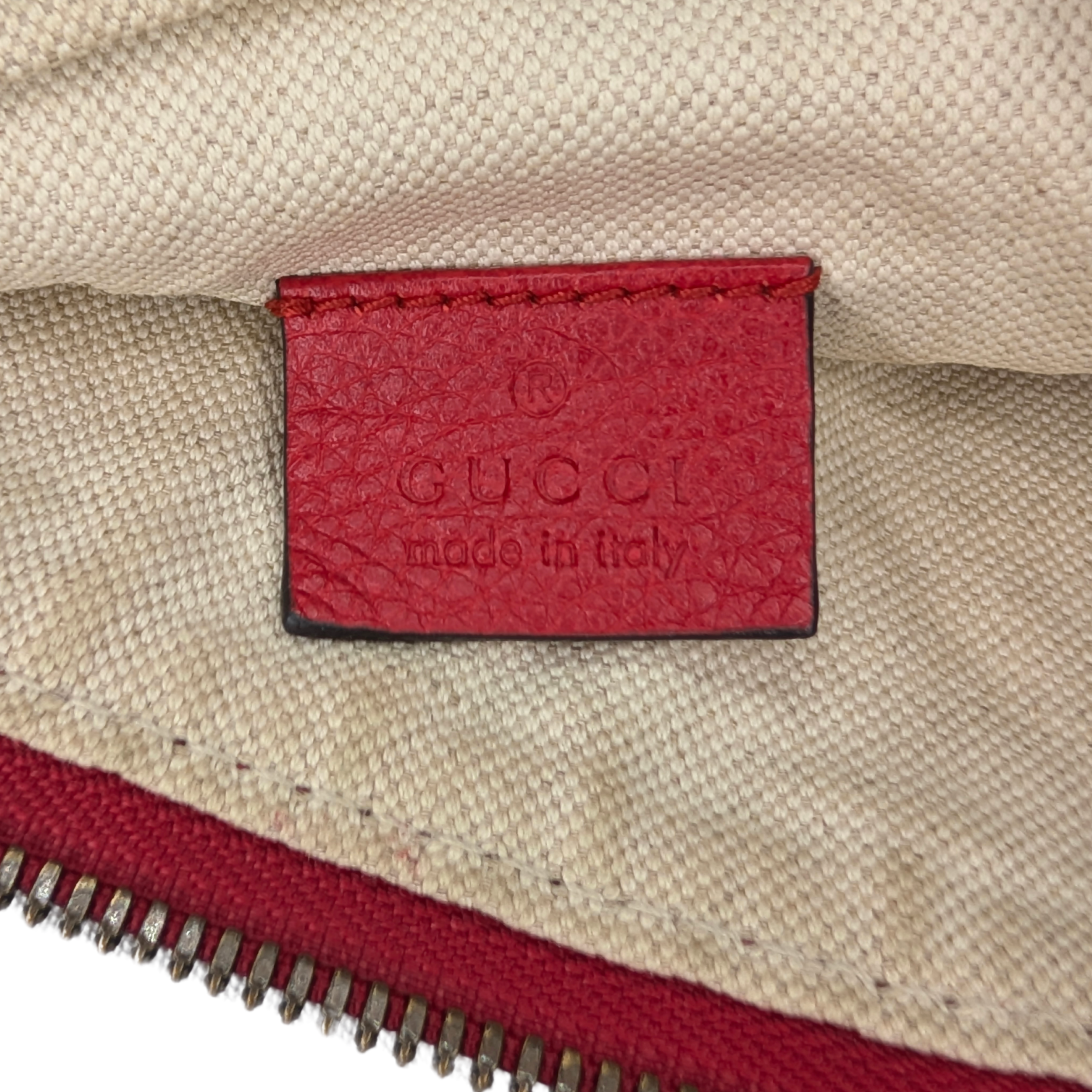 Gucci Grained Calfskin Logo Belt Bum Bag Hibiscus Red